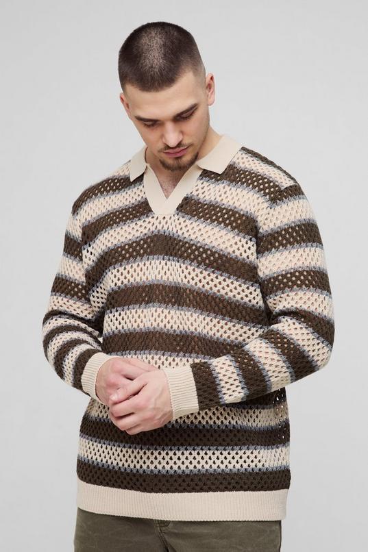 Tall Stripe Knitted Rugby Polo by BOOHOOMAN