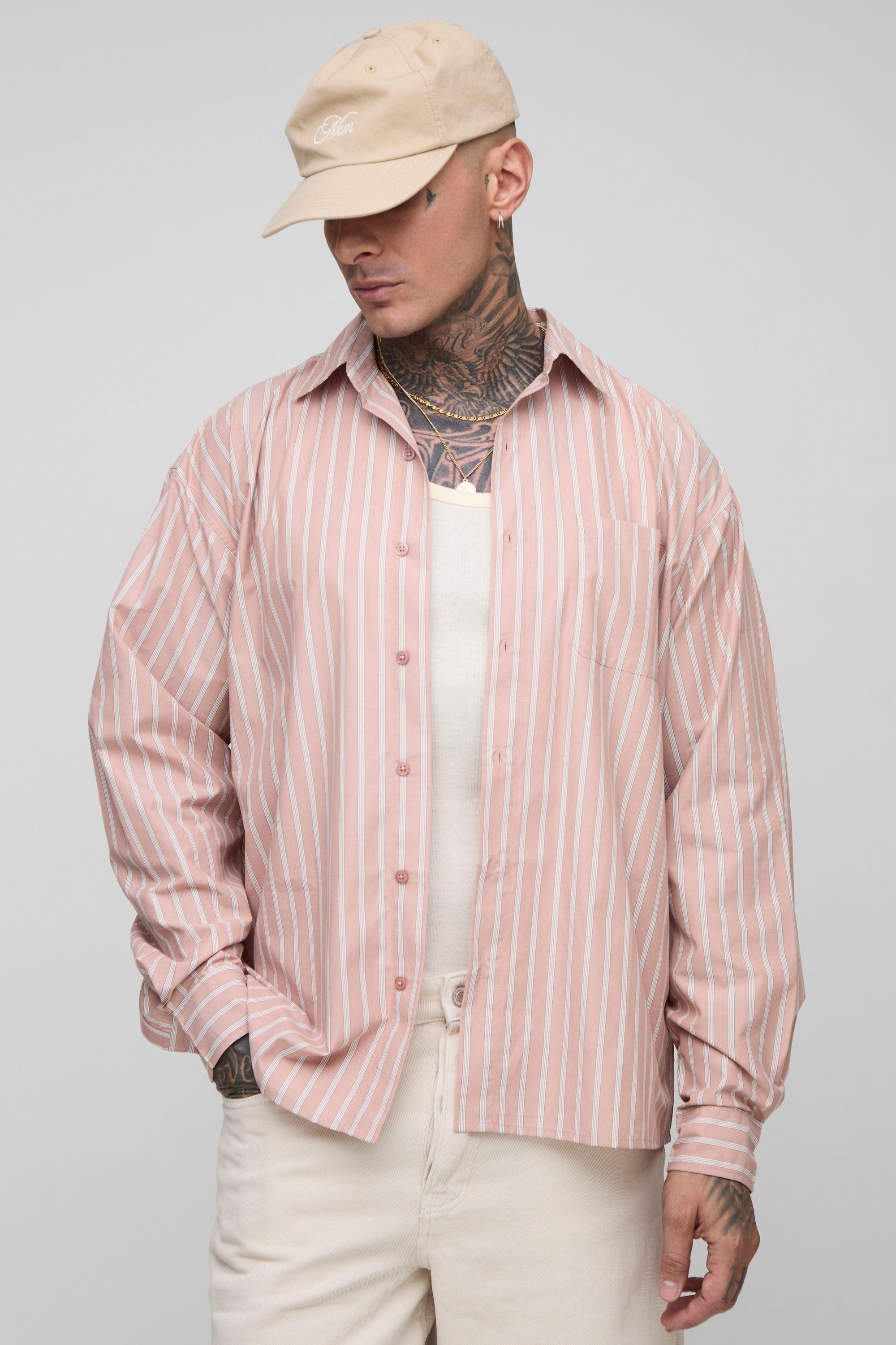 Tall Stripe Oversized Long Sleeve Shirt by BOOHOOMAN