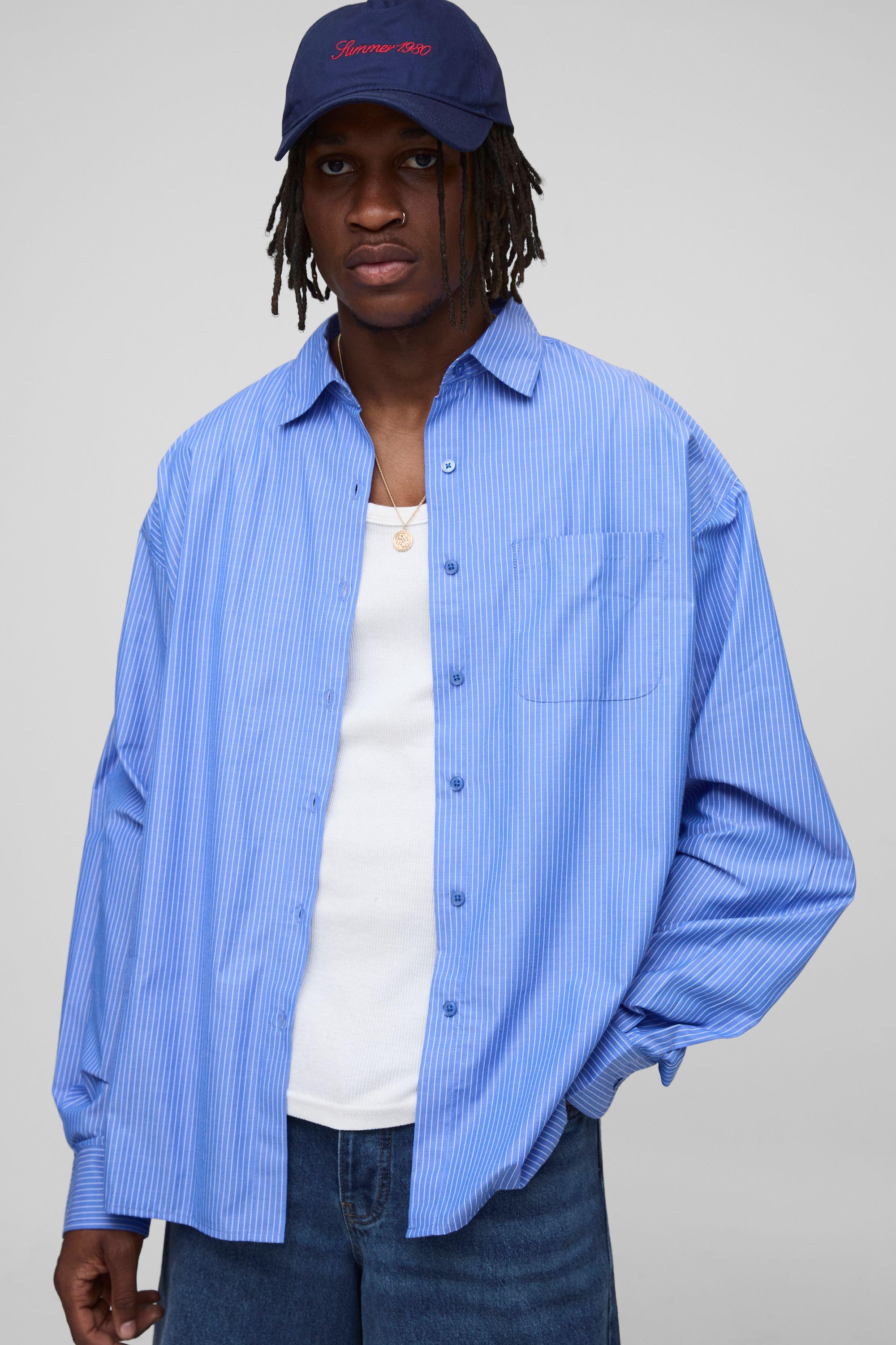 Tall Stripe Oversized Long Sleeve Shirt by BOOHOOMAN