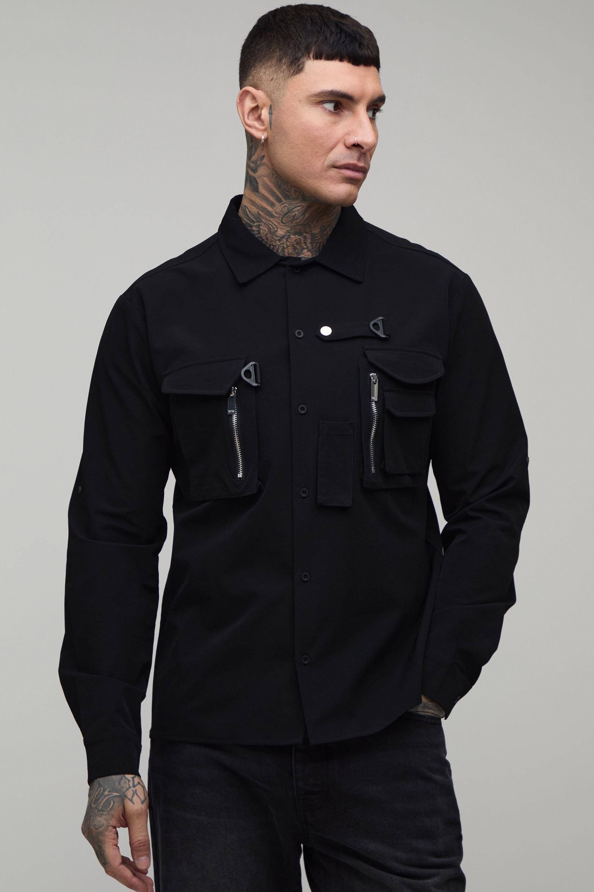 Tall Technical Stretch 3d Pocket Utility Shirt by BOOHOOMAN