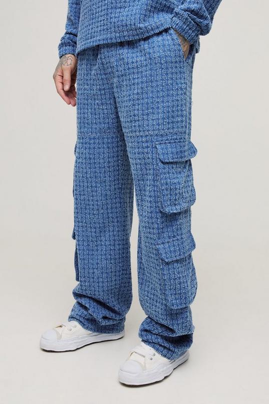 Tall Textured Denim Relaxed Fit Cargo Jeans by BOOHOOMAN