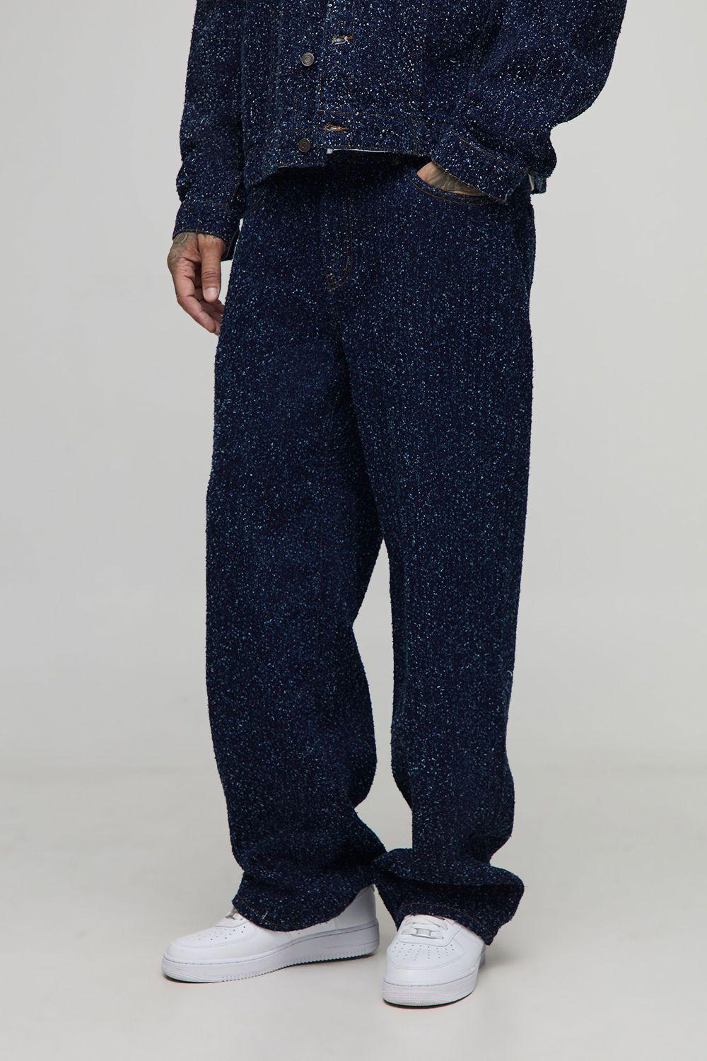 Tall Textured Denim Relaxed Fit Jeans by BOOHOOMAN