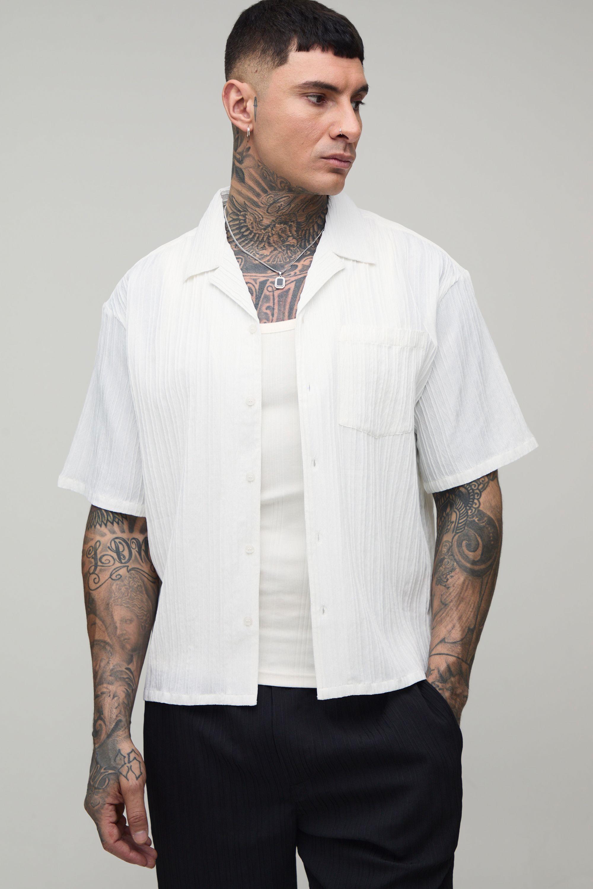 Tall Textured Pleated Oversized Boxy Fit Short Sleeve Shirt by BOOHOOMAN