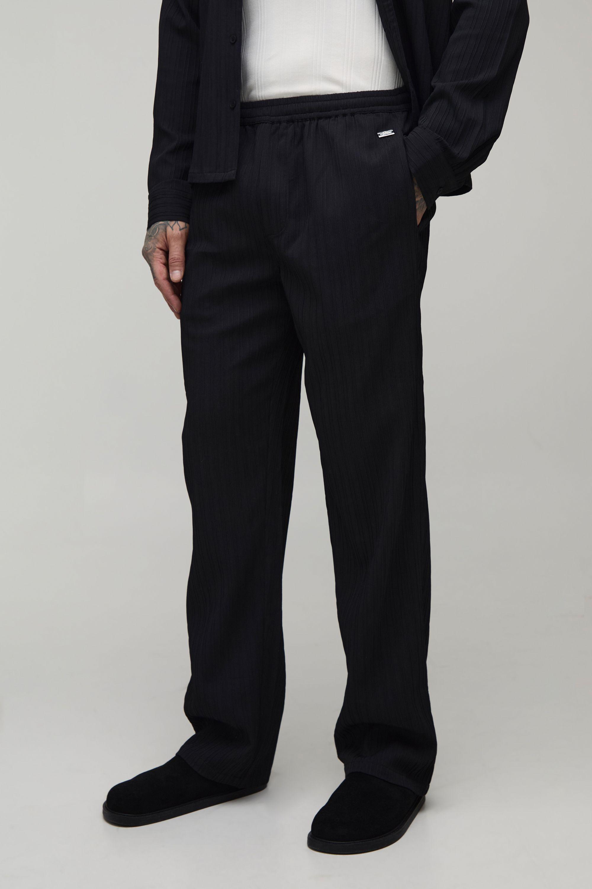 Tall Textured Pleated Relaxed Fit Trousers by BOOHOOMAN