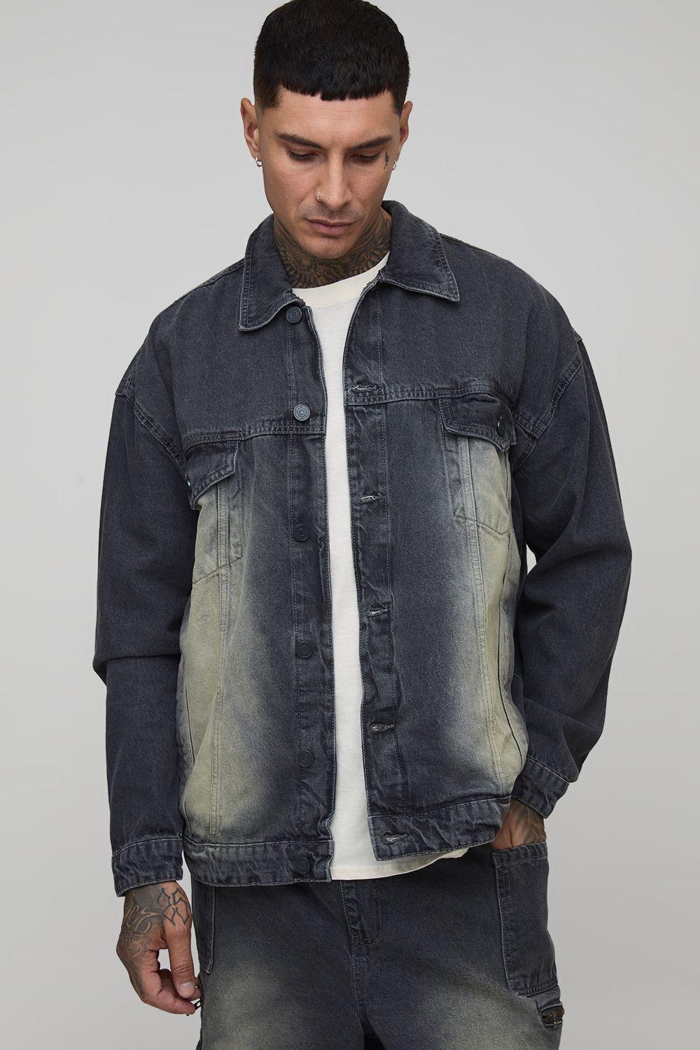 Tall Tinted Washed Boxy Oversized Denim Jacket by BOOHOOMAN
