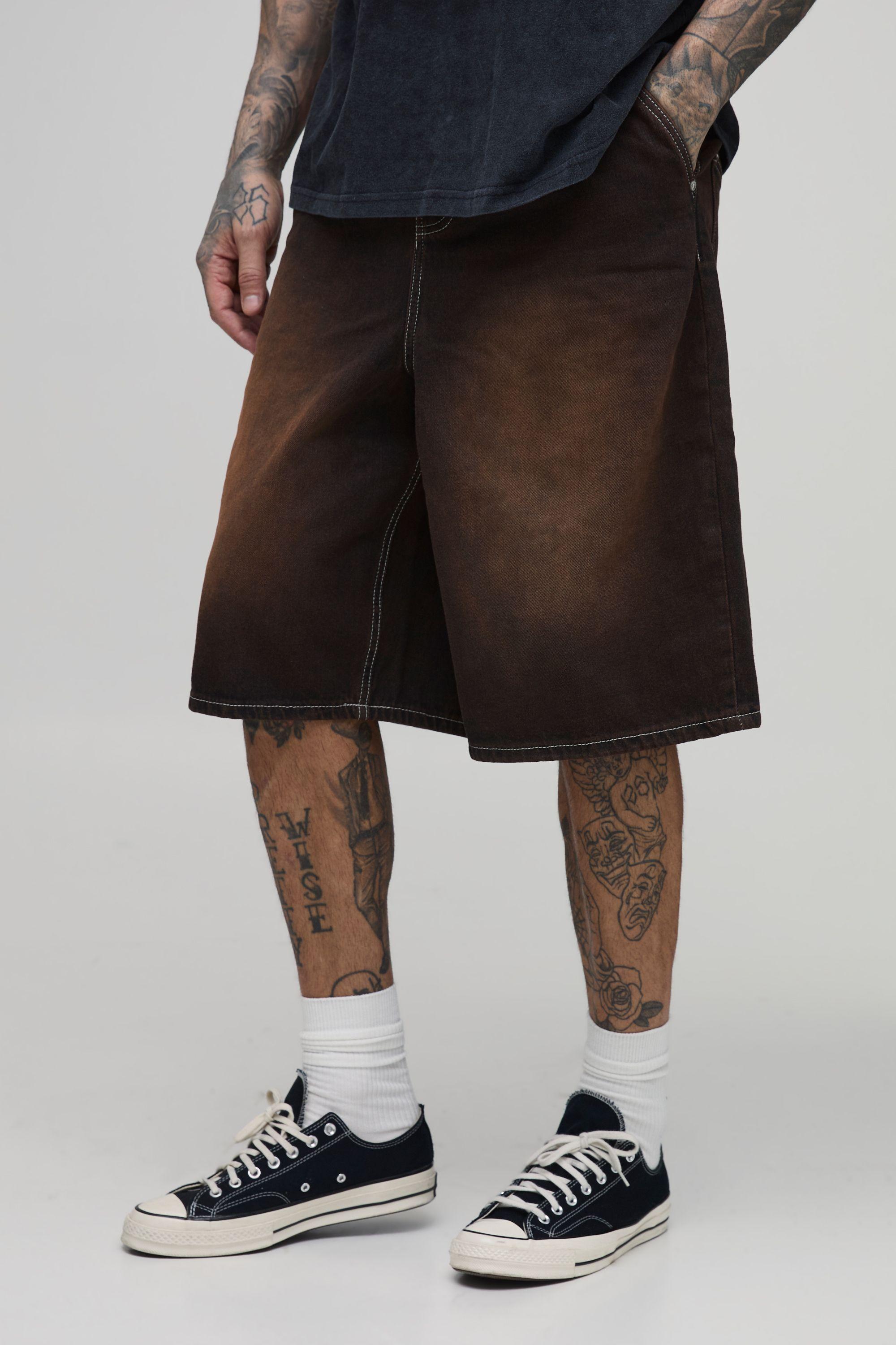 Tall Tinted Washed Pleat Front Parachute Longline Jorts by BOOHOOMAN