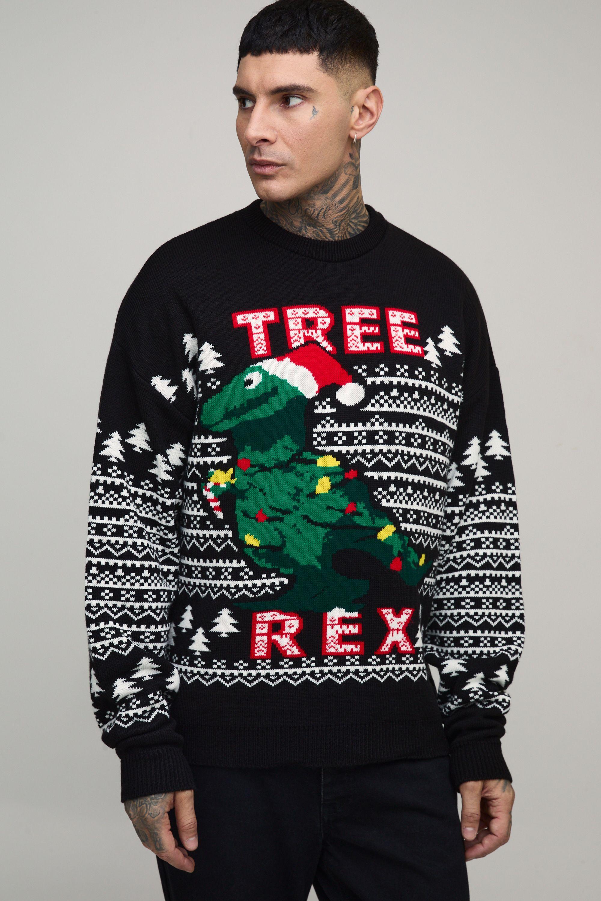 Tall Tree Rex Relaxed Christmas Jumper by BOOHOOMAN