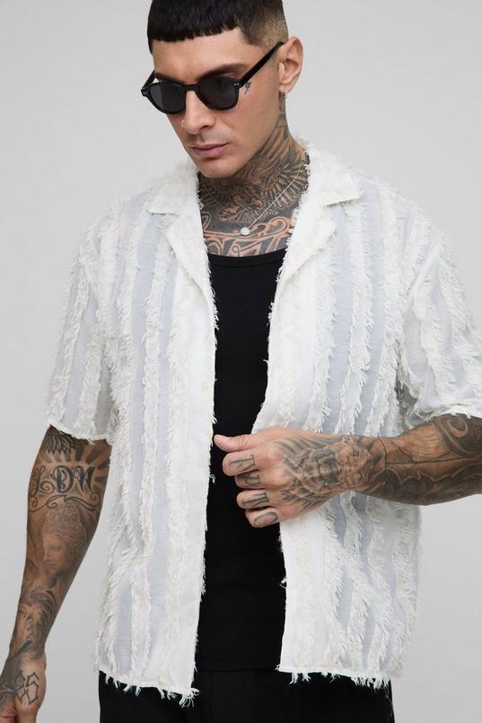 Tall Tufted Stripe Relaxed Fit Shirt by BOOHOOMAN