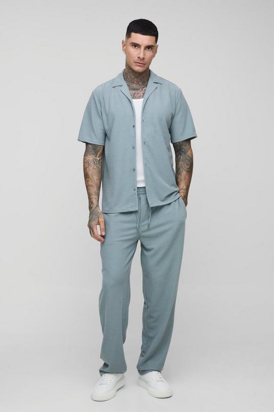 Tall Waffle Regular Fit Revere Shirt and Straight Leg Trouser Set by BOOHOOMAN