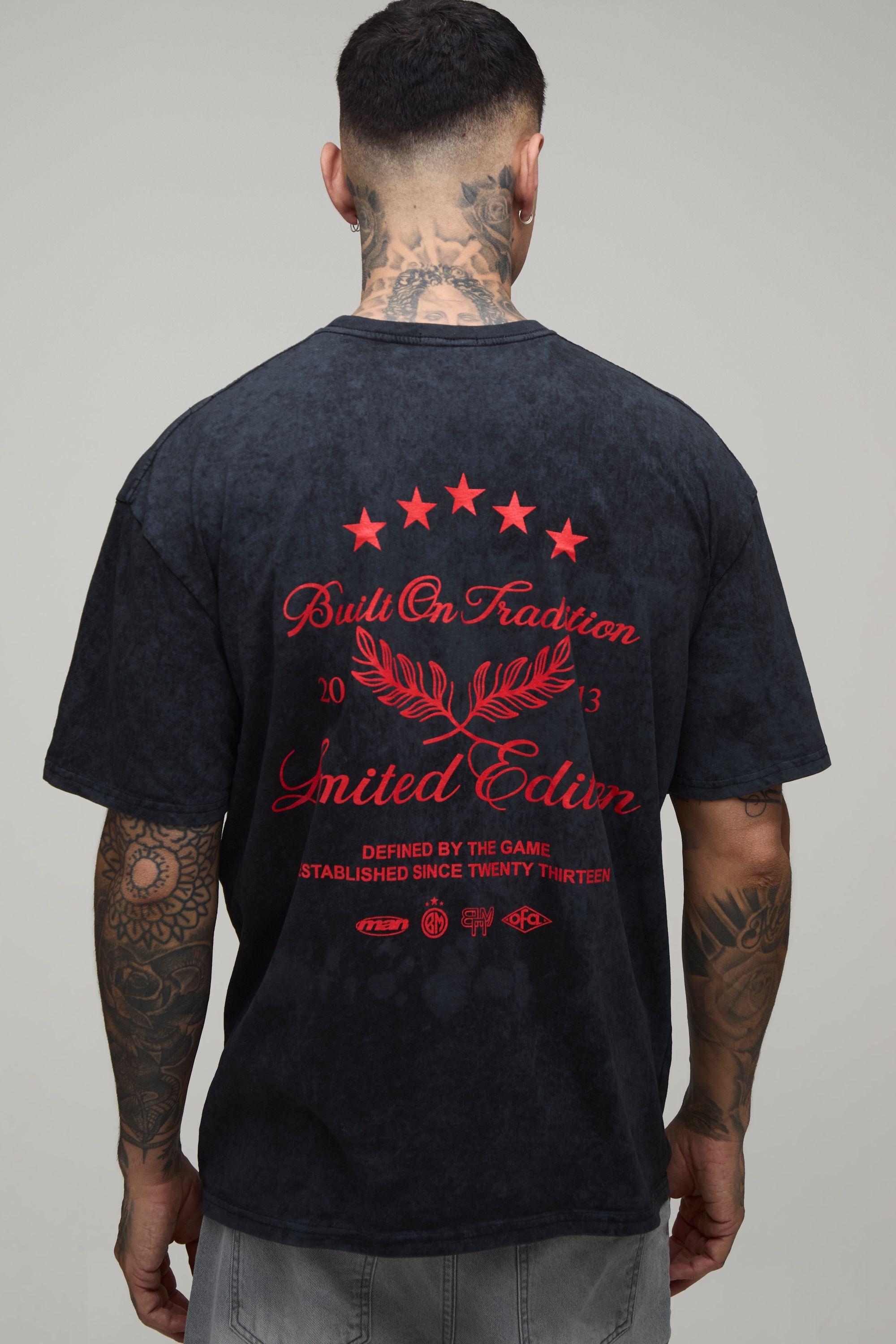 Tall Washed Charcoal Oversized Built On Tradition Print T-Shirt by BOOHOOMAN