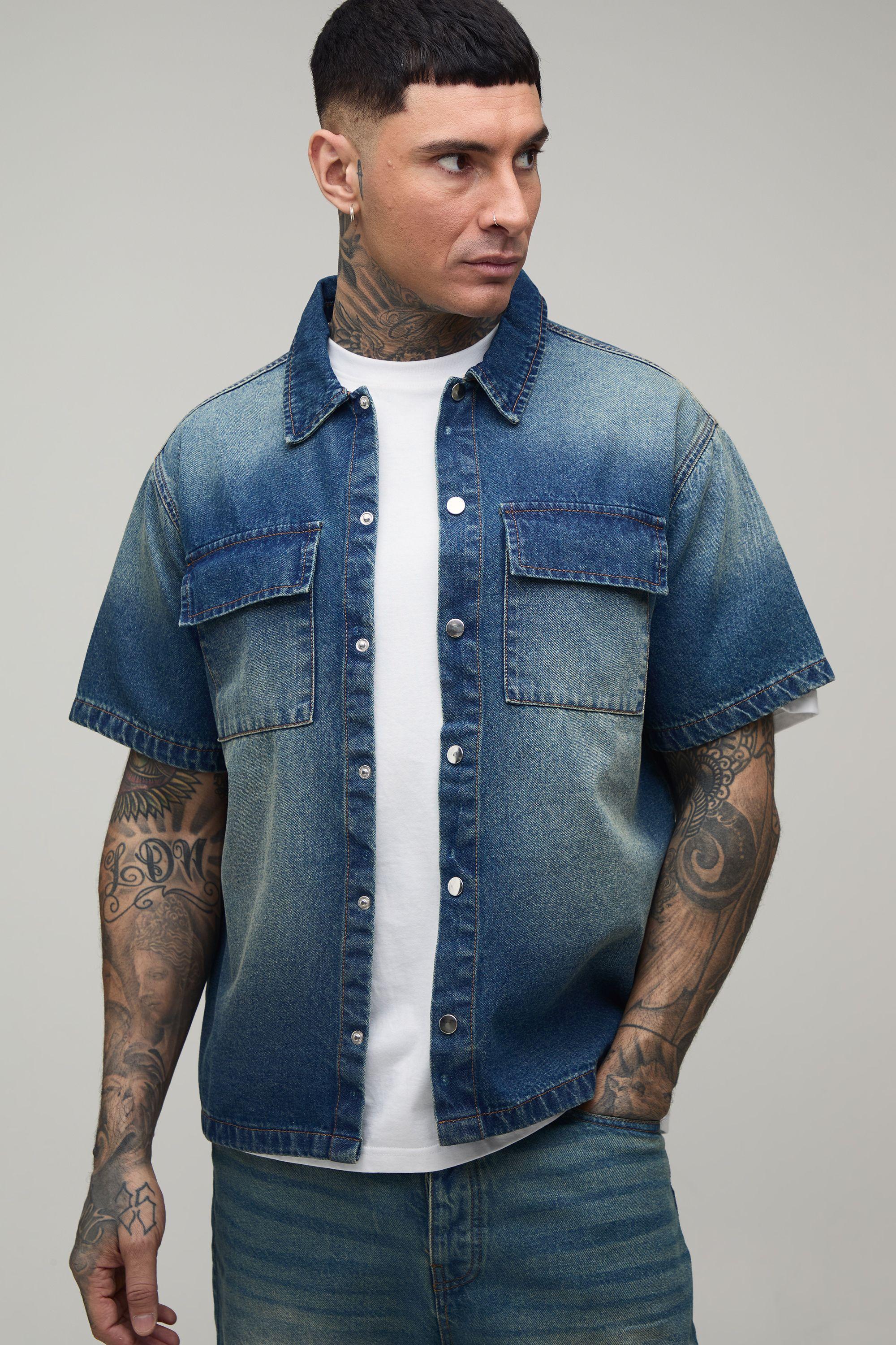 Tall Washed Oversized Boxy Denim Shirt by BOOHOOMAN