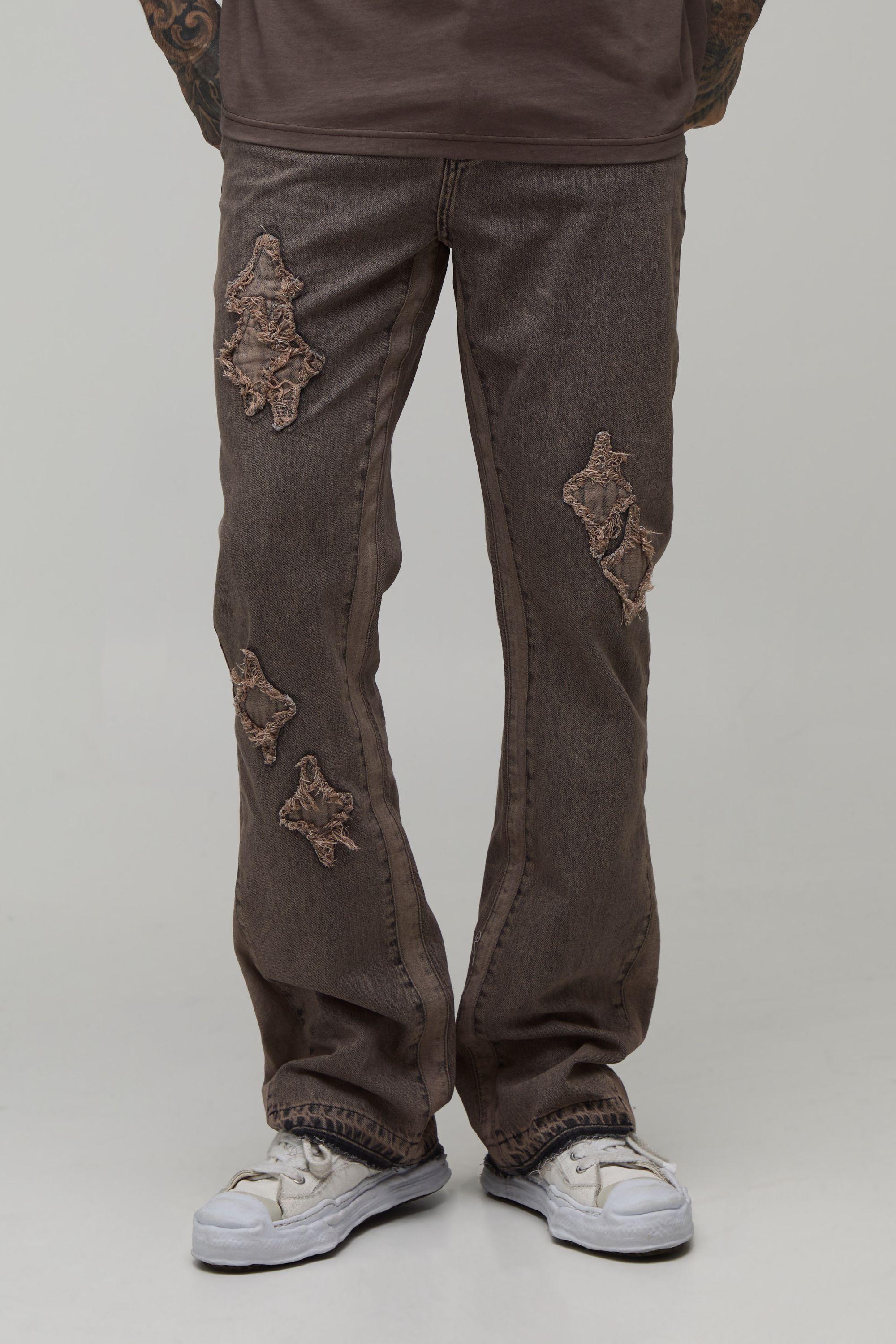 Tall Washed Slim Flare Applique Panel Jeans by BOOHOOMAN