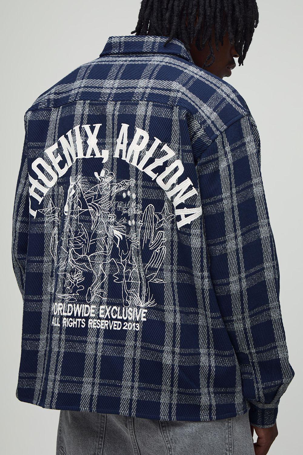 Tall Western Arizona Embroidered Ribbed Check Overshirt by BOOHOOMAN Tall Western Arizona Embroidered Ribbed Check Overshirt by BOOHOOMAN