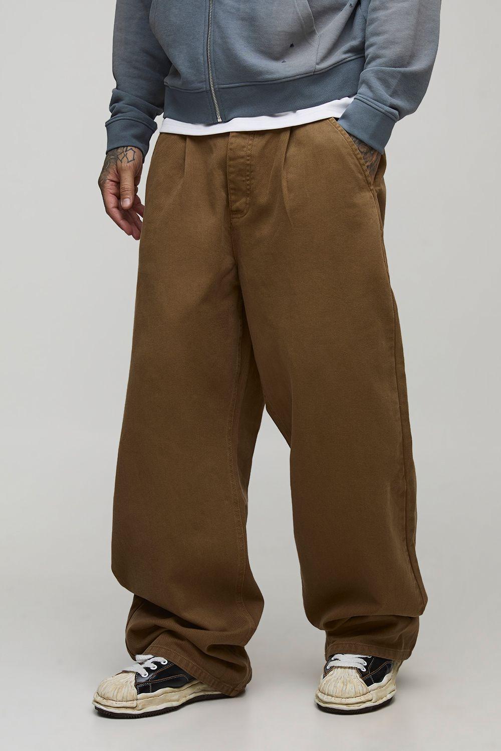 Tall Wide Fit Half & Half Waistband Washed Twill Trouser by BOOHOOMAN