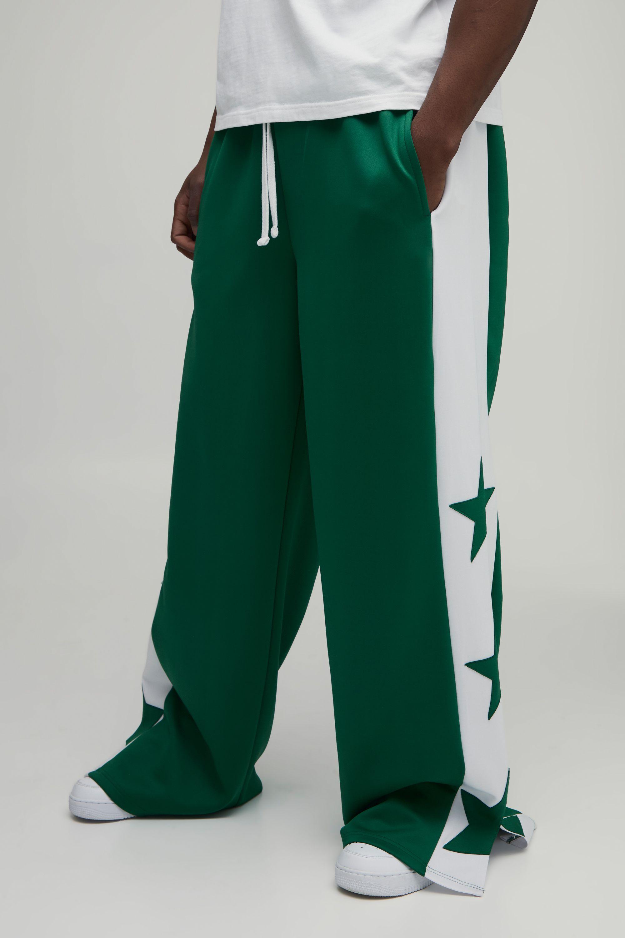 Tall Wide Leg Star Tricot Split Hem Joggers by BOOHOOMAN