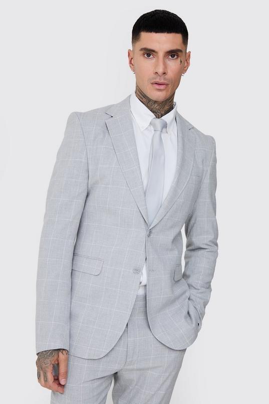 Tall Window Pane Check Skinny Fit Blazer by BOOHOOMAN