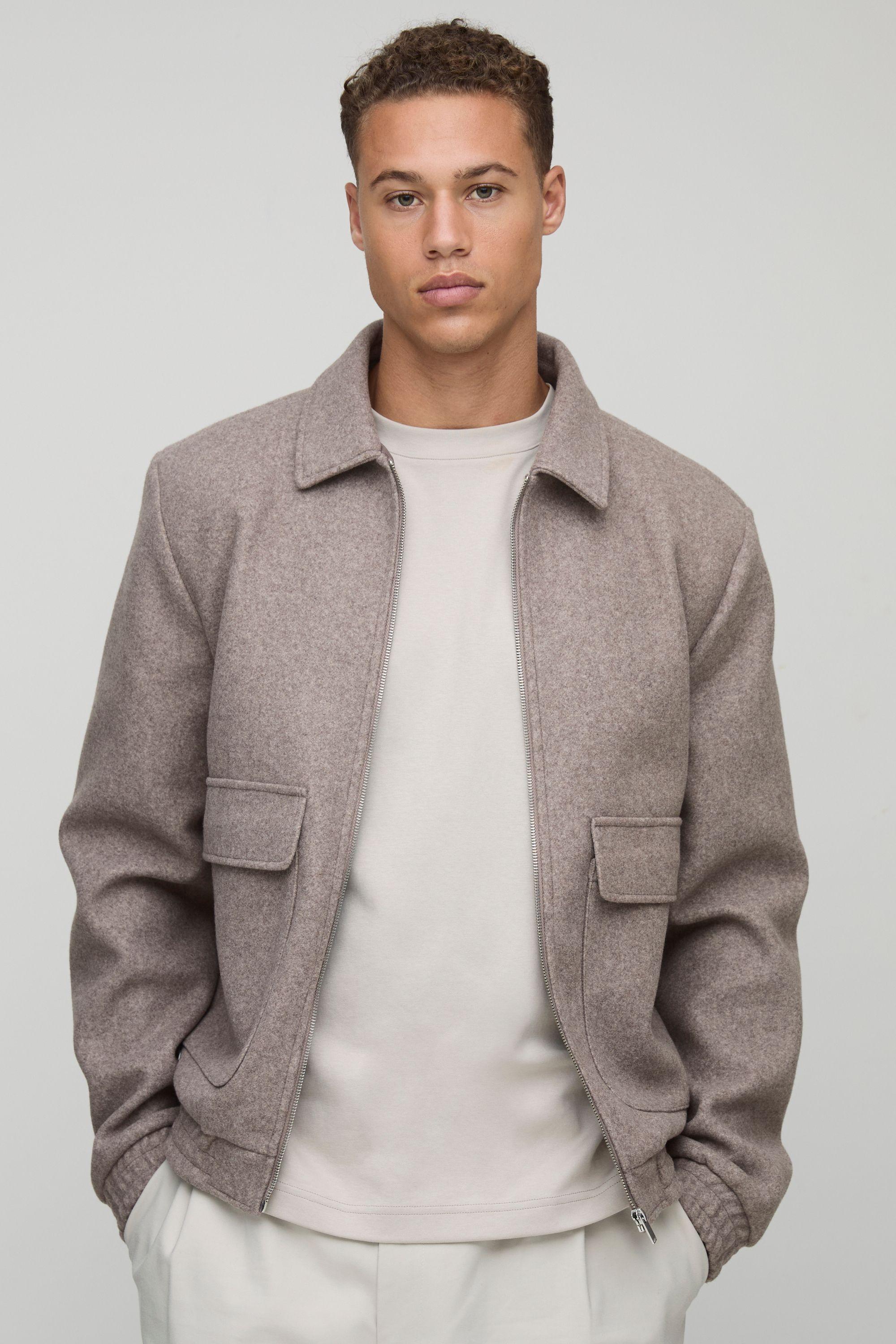 Tall Wool Look Regular Fit Smart Harrington Jacket by BOOHOOMAN