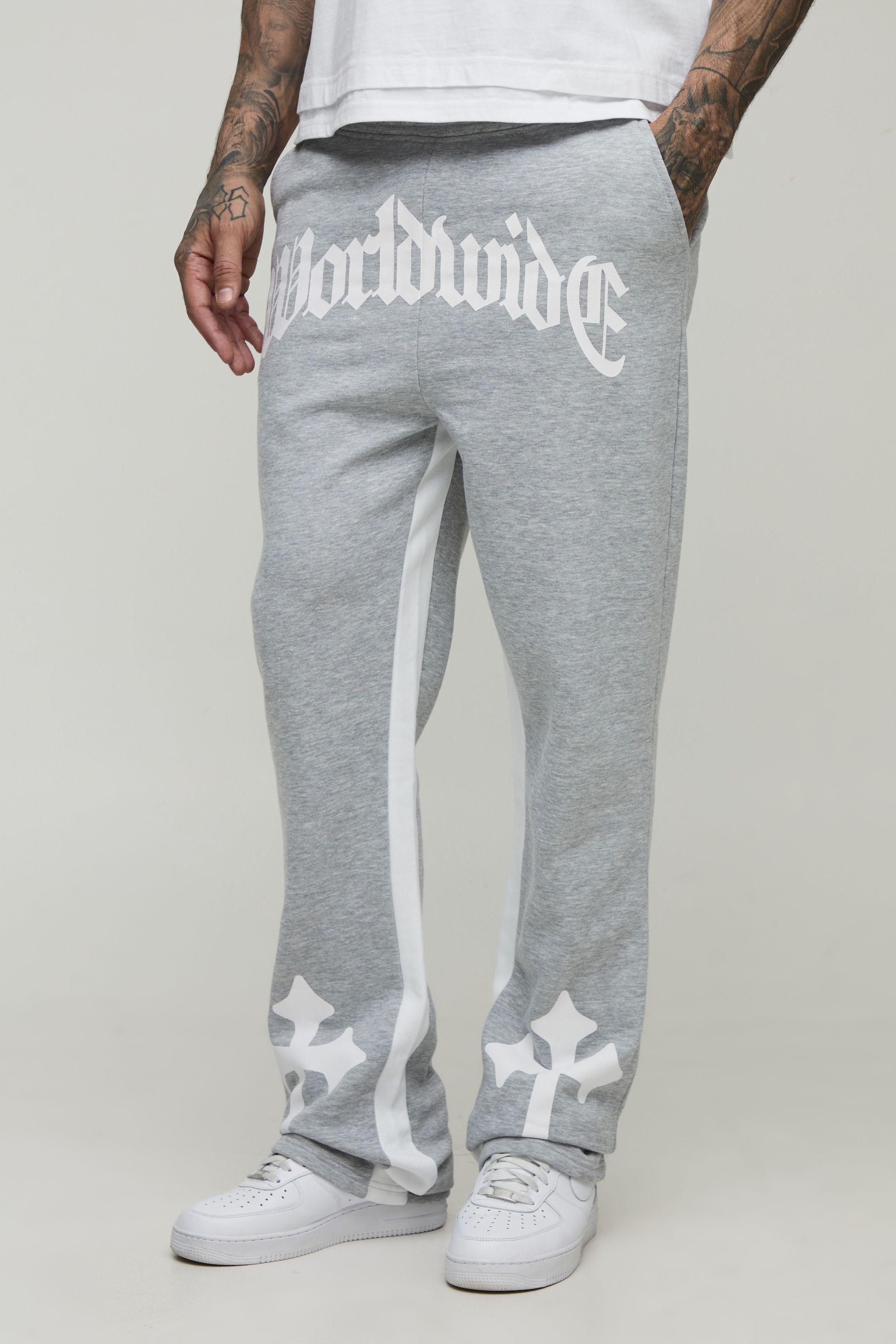 Tall Worldwide Cross Print Flared Gusset Joggers by BOOHOOMAN