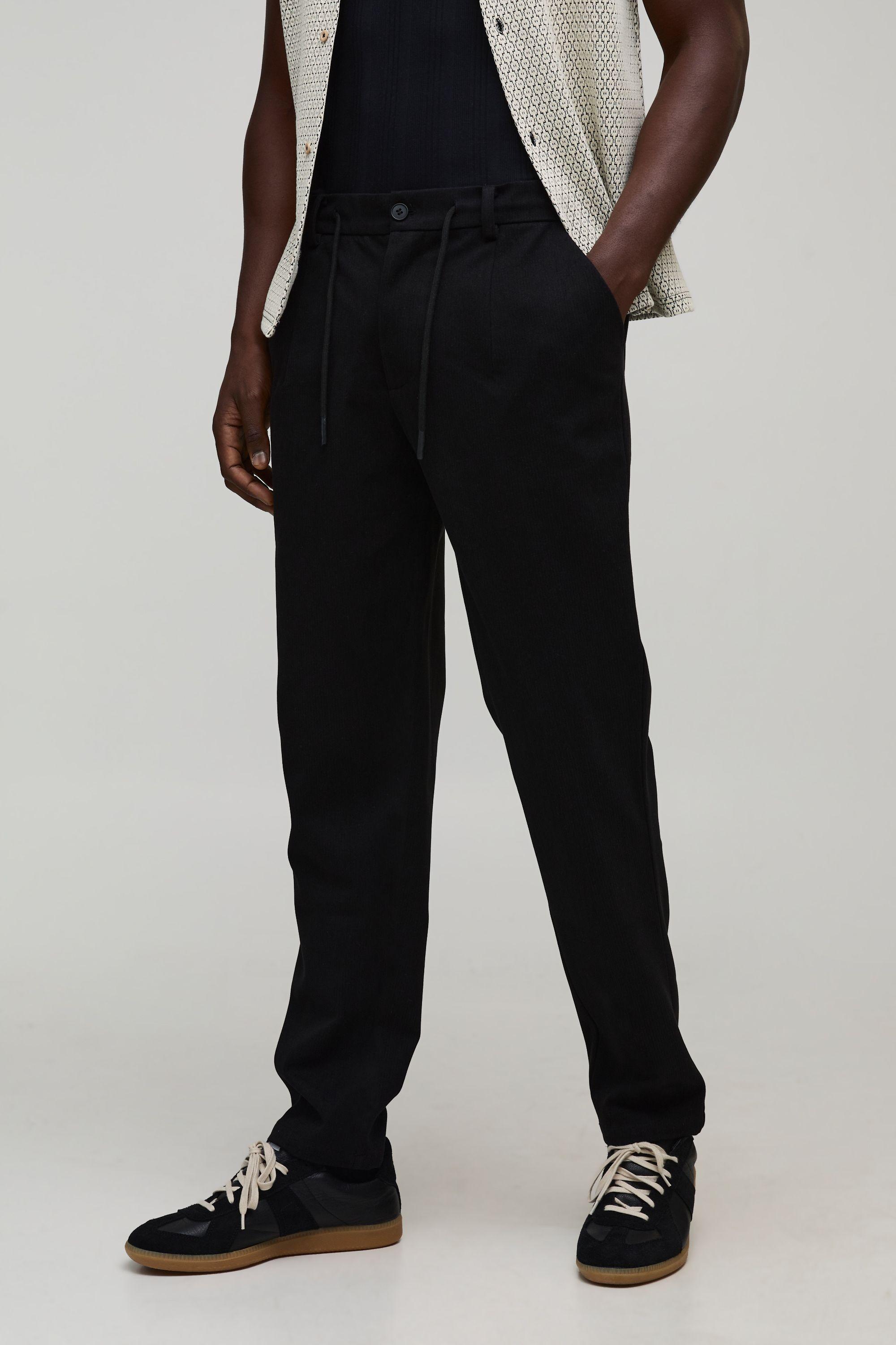 Tapered Fit Half & Half Waistband Textured Trouser by BOOHOOMAN