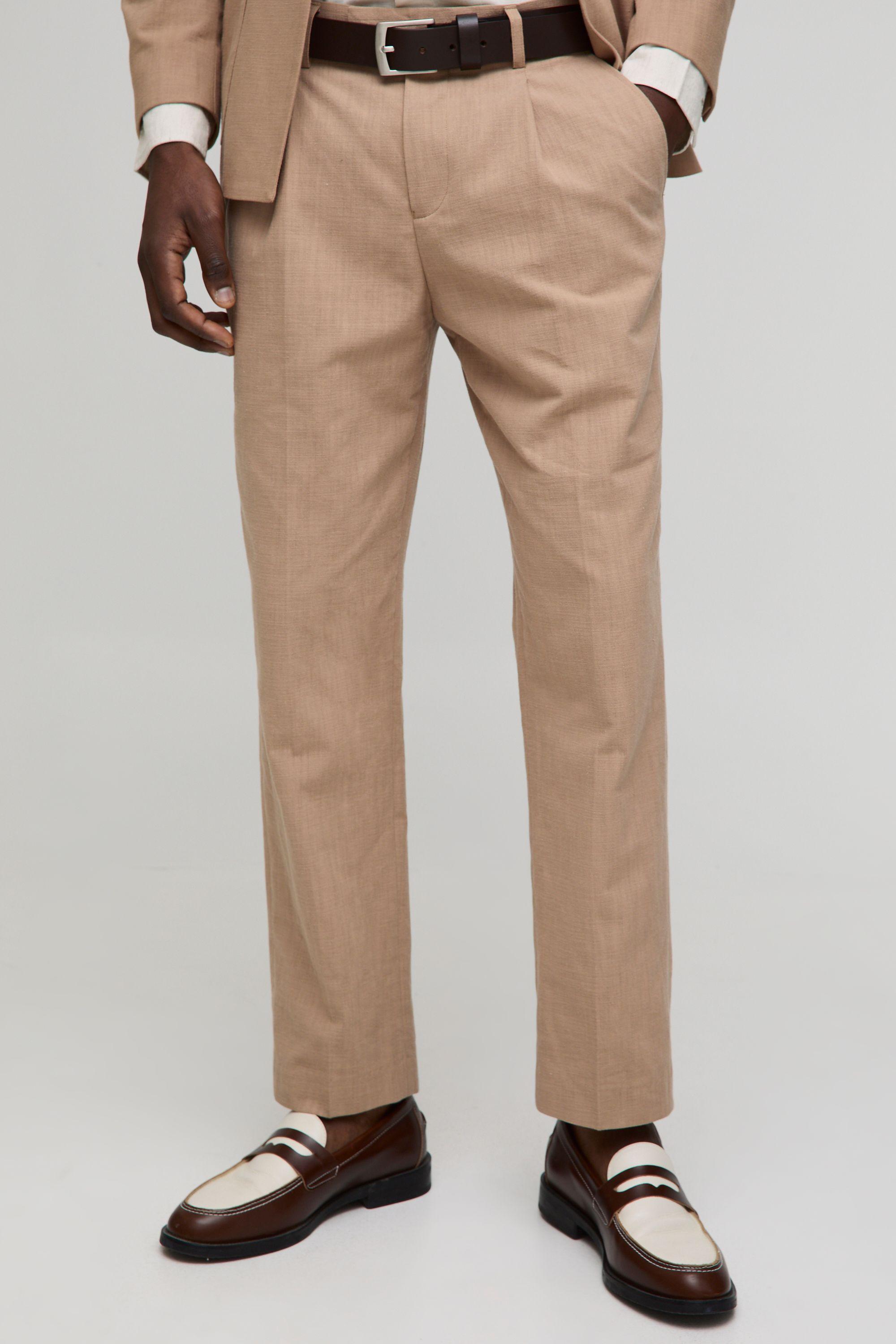 Tapered Fit Linen Blend Trouser by BOOHOOMAN