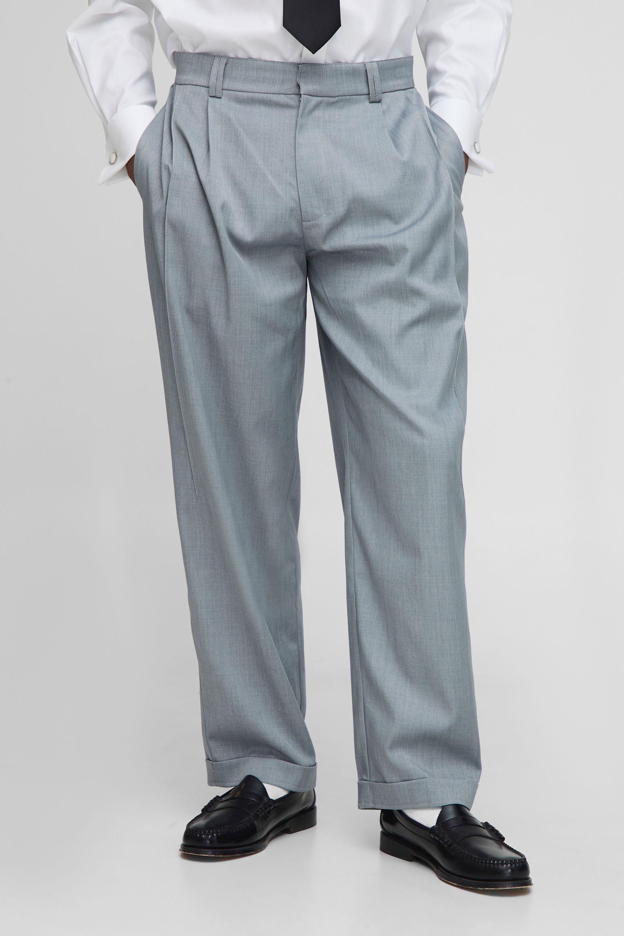 Tapered Pleat Front Trouser With Turn Up Hem by BOOHOOMAN
