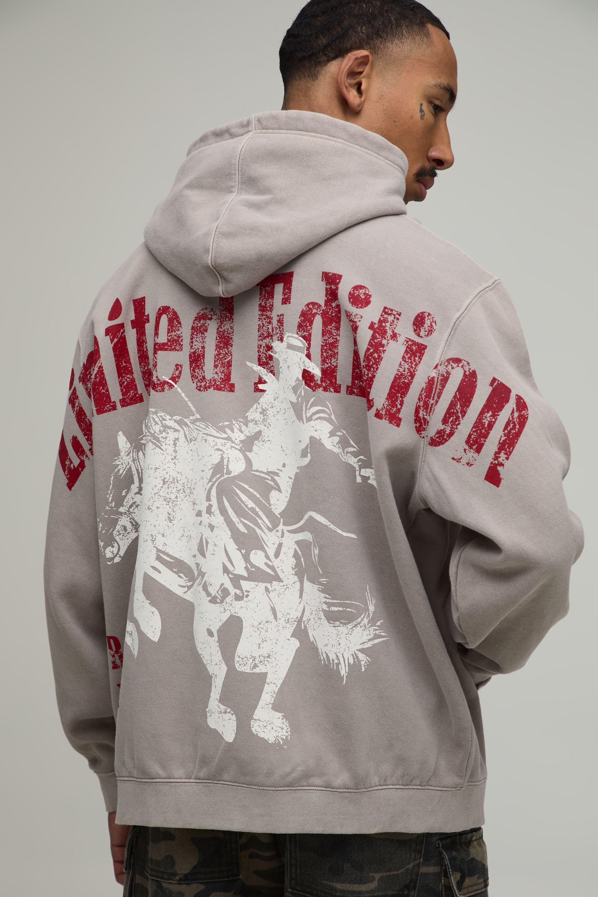 Taupe Oversized Western Over The Seams Print Hoodie by BOOHOOMAN
