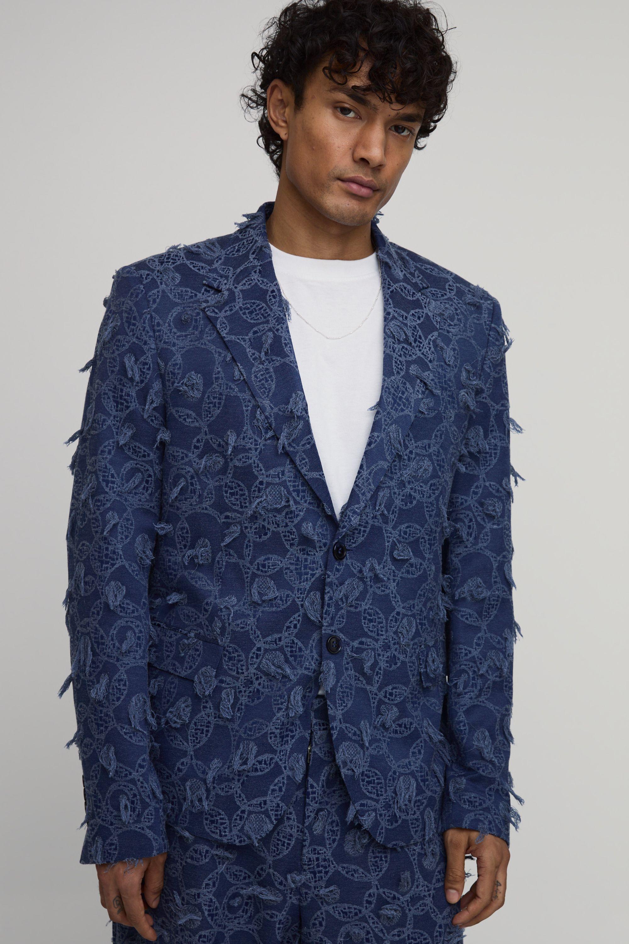 Textured Denim Look Relaxed Fit Blazer by BOOHOOMAN