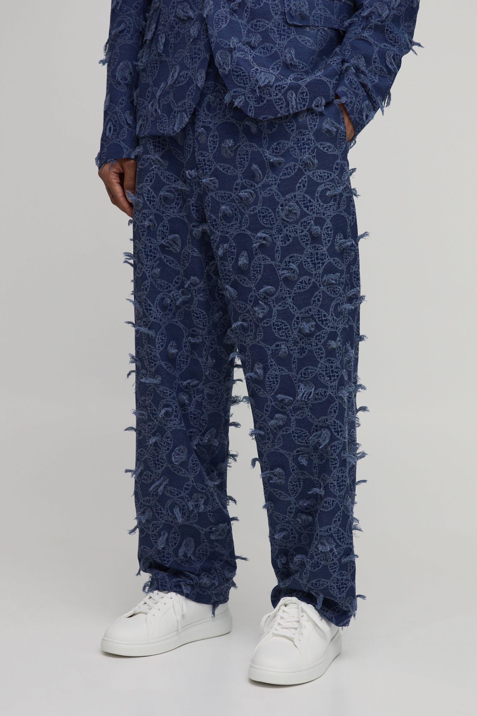 Textured Denim Look Relaxed Fit Tailored Trousers by BOOHOOMAN