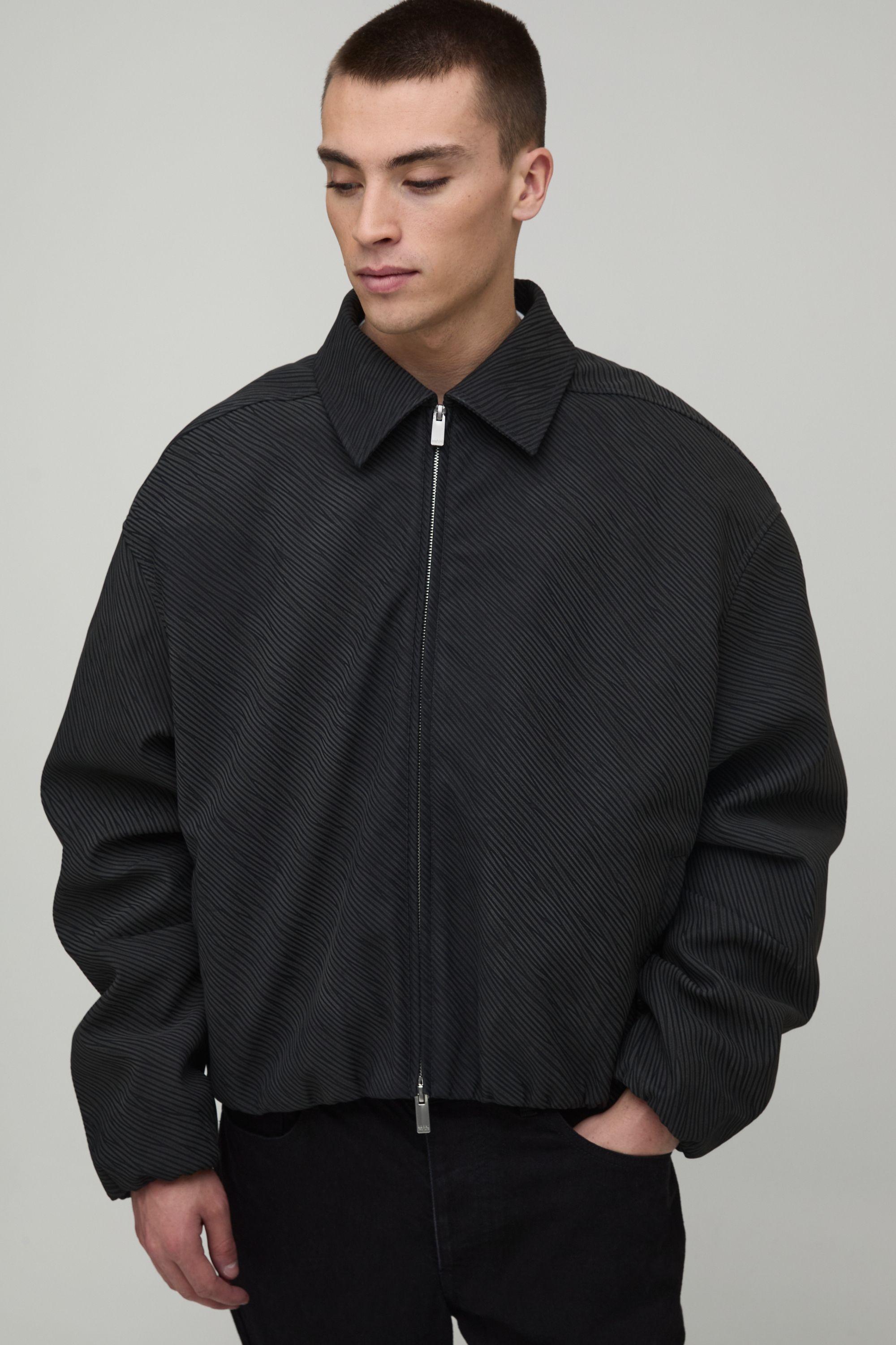 Textured PU Elasticated Hem Harrington Jacket by BOOHOOMAN