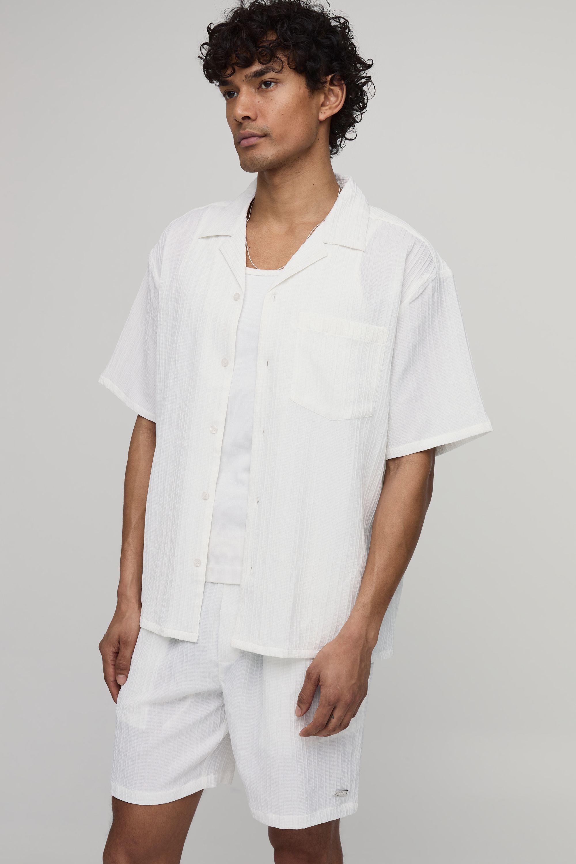 Textured Pleated Oversized Shirt & Short Set by BOOHOOMAN