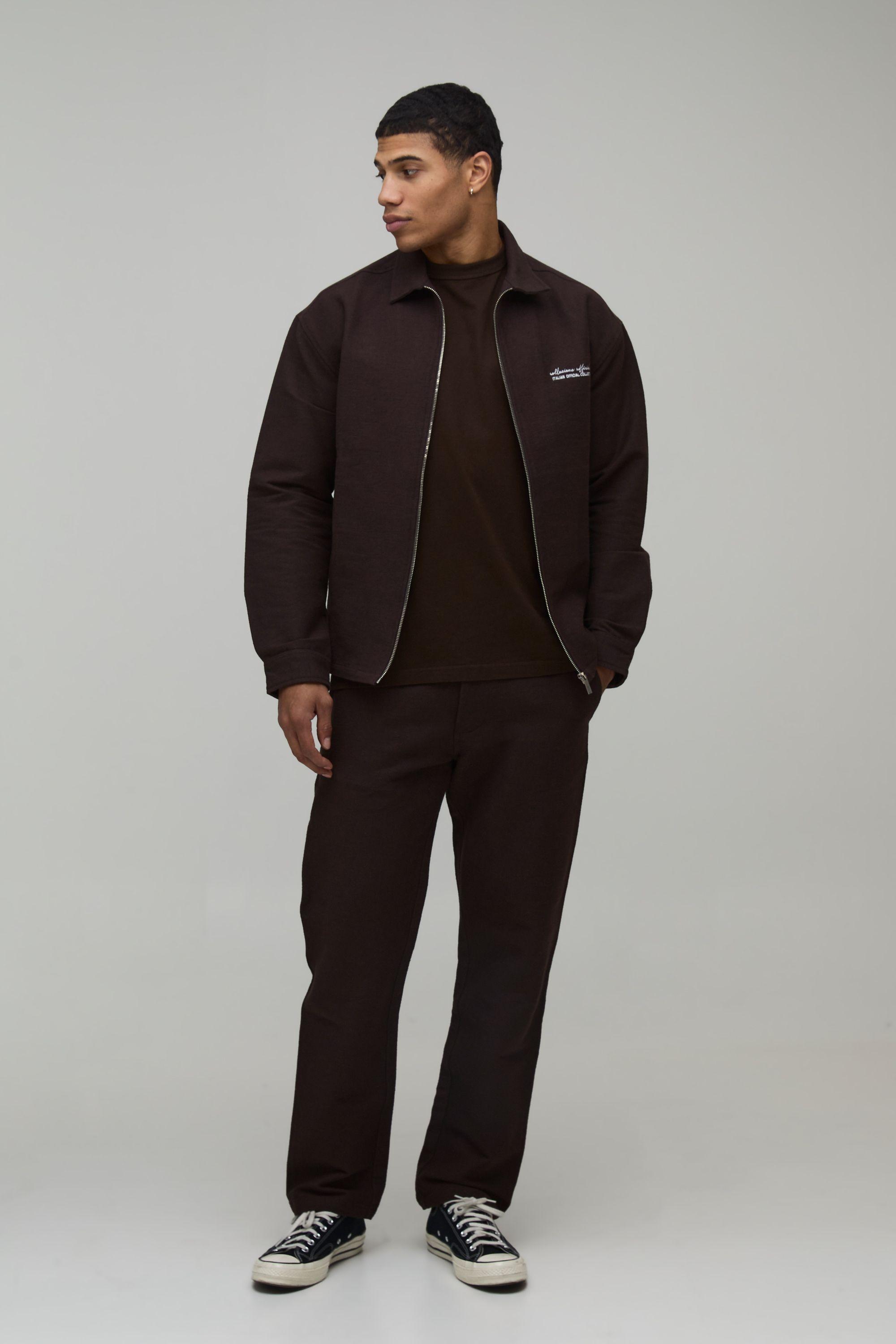 Textured Twill Regular Zip Up Overshirt & Straight Trouser Set by BOOHOOMAN