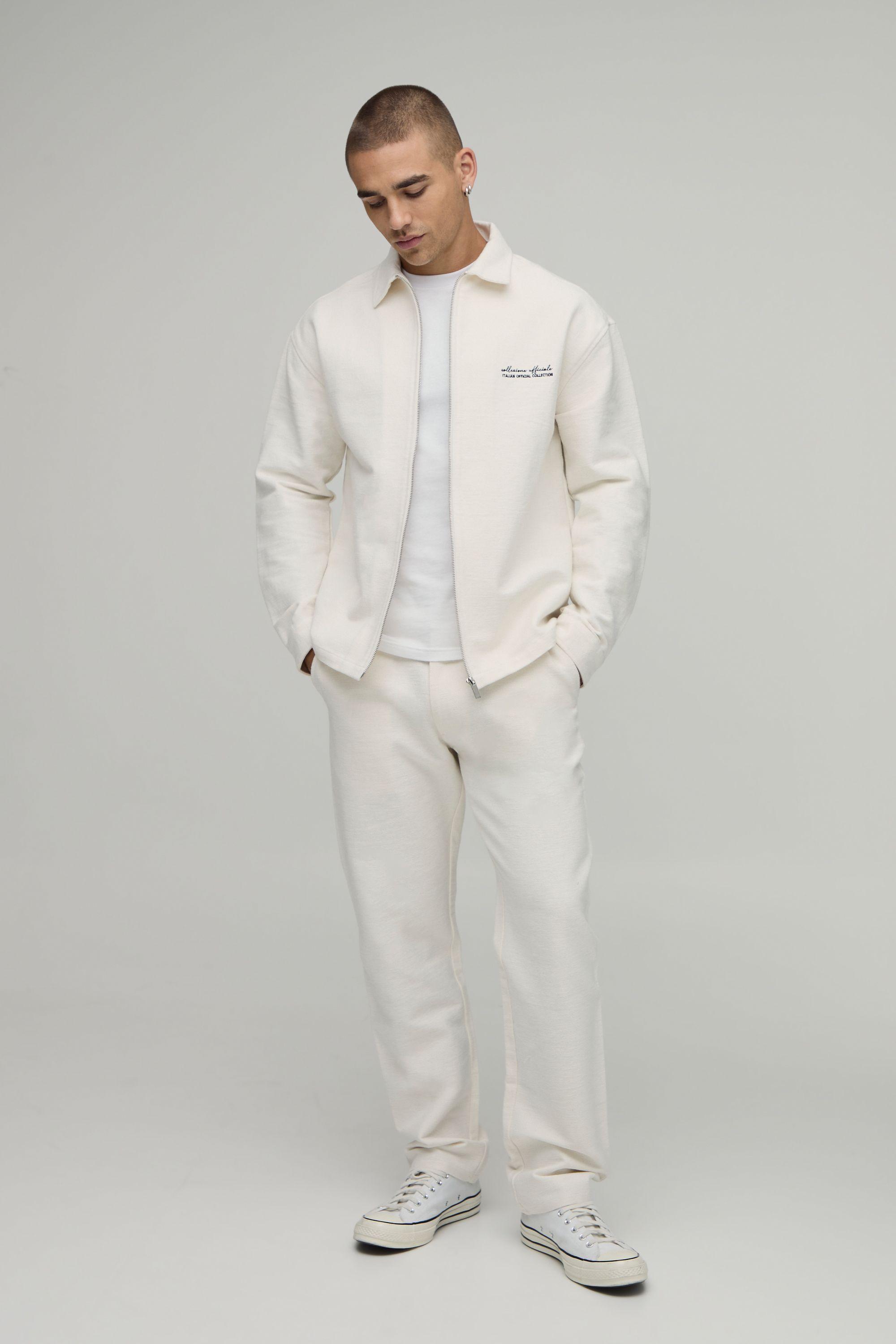 Textured Twill Regular Zip Up Overshirt & Straight Trouser Set by BOOHOOMAN