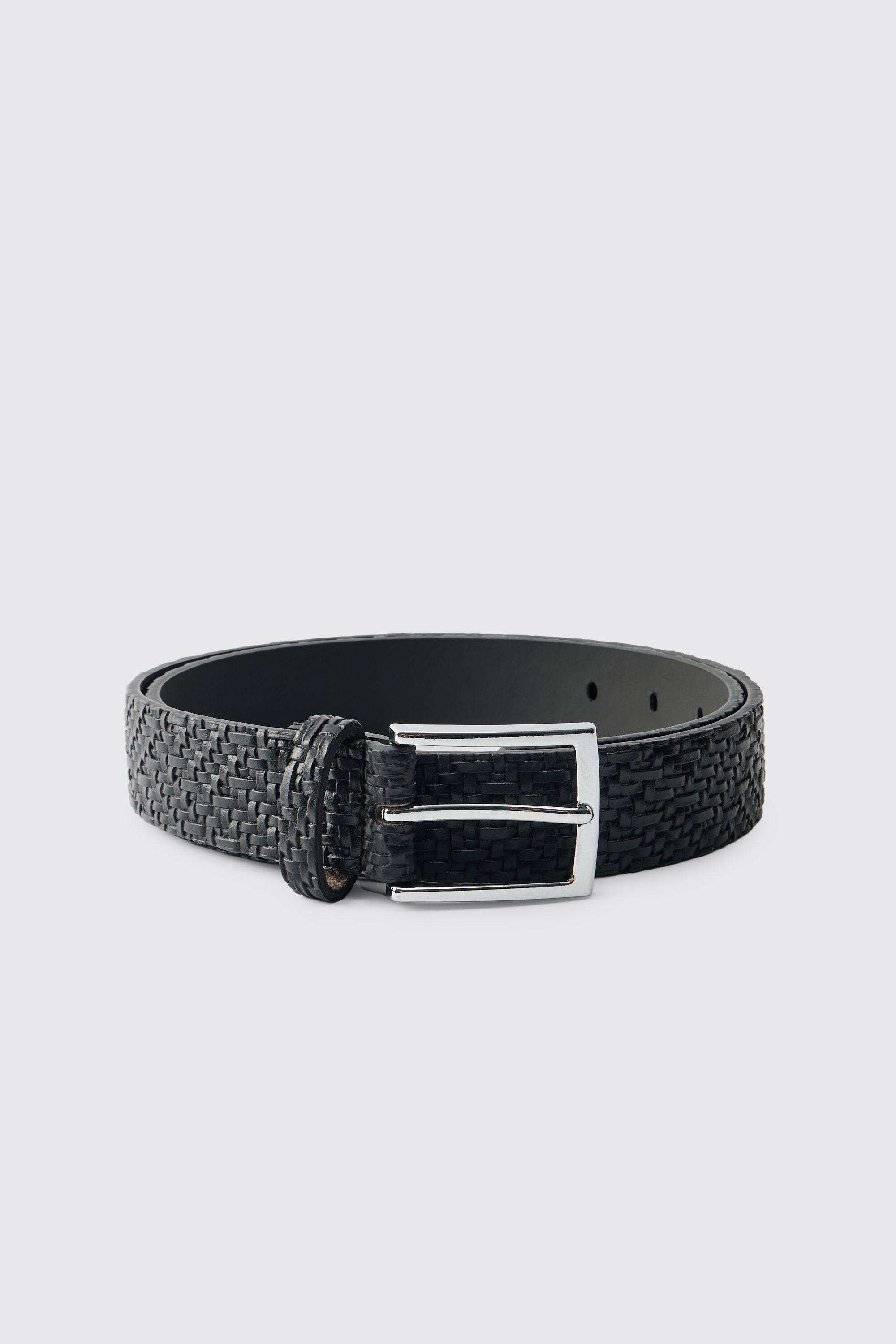 Textured Woven PU Belt in Matte Black by BOOHOOMAN