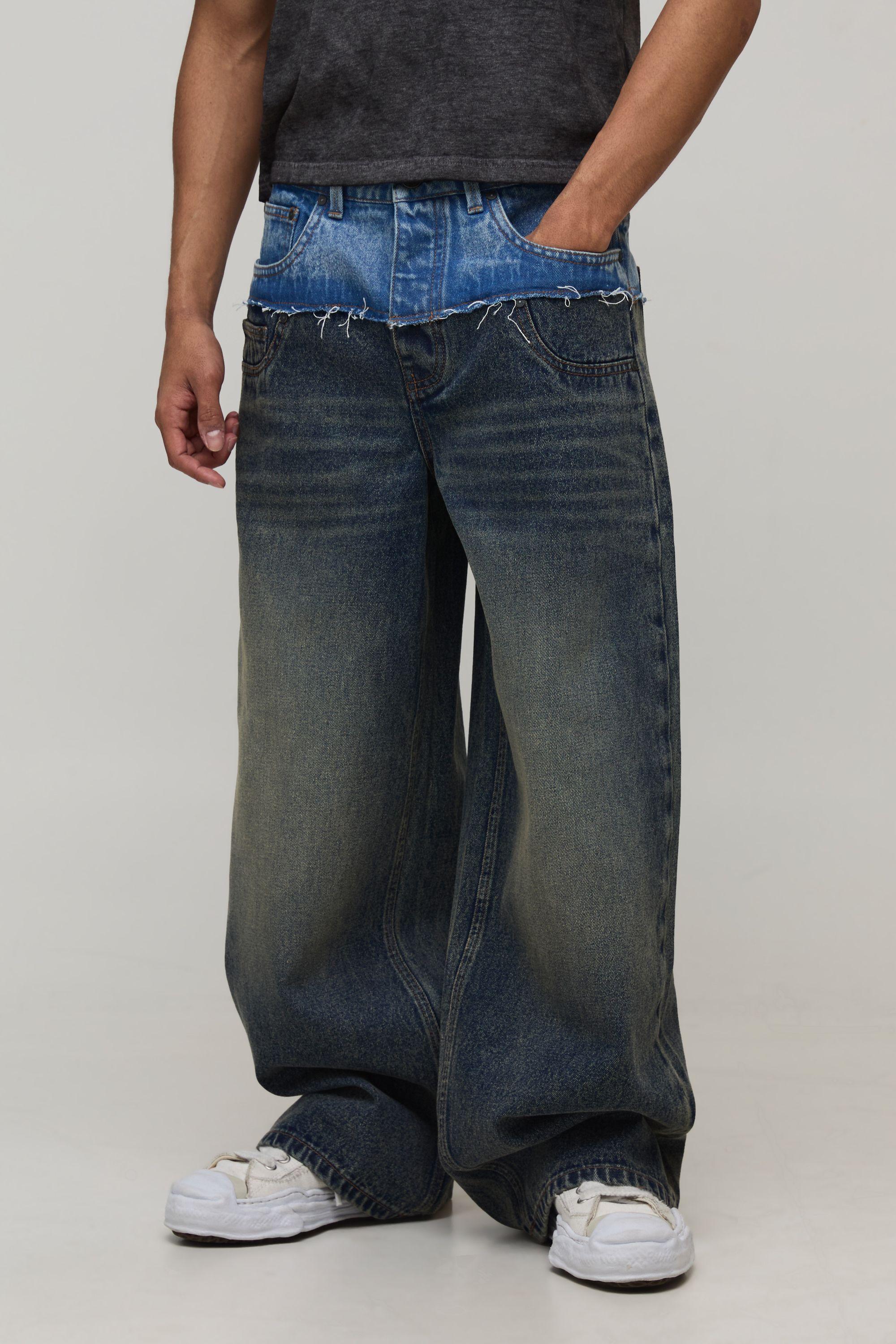 Tinted Patchwork Baggy Fit Jeans by BOOHOOMAN