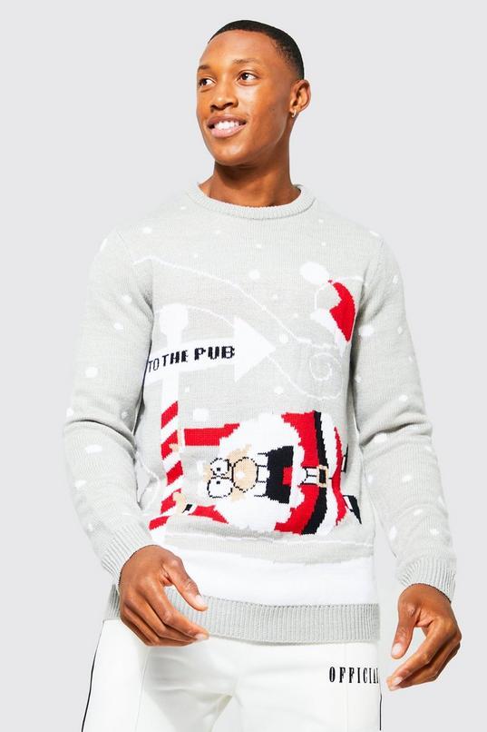 To The Pub Knitted Christmas Jumper by BOOHOOMAN