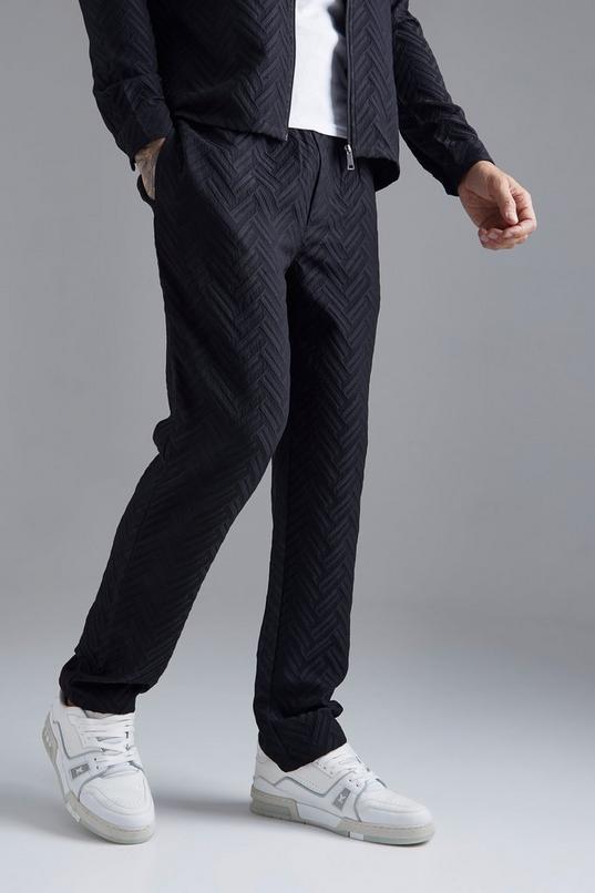 Tonal Geo Elasticated Waist Straight Trouser by BOOHOOMAN
