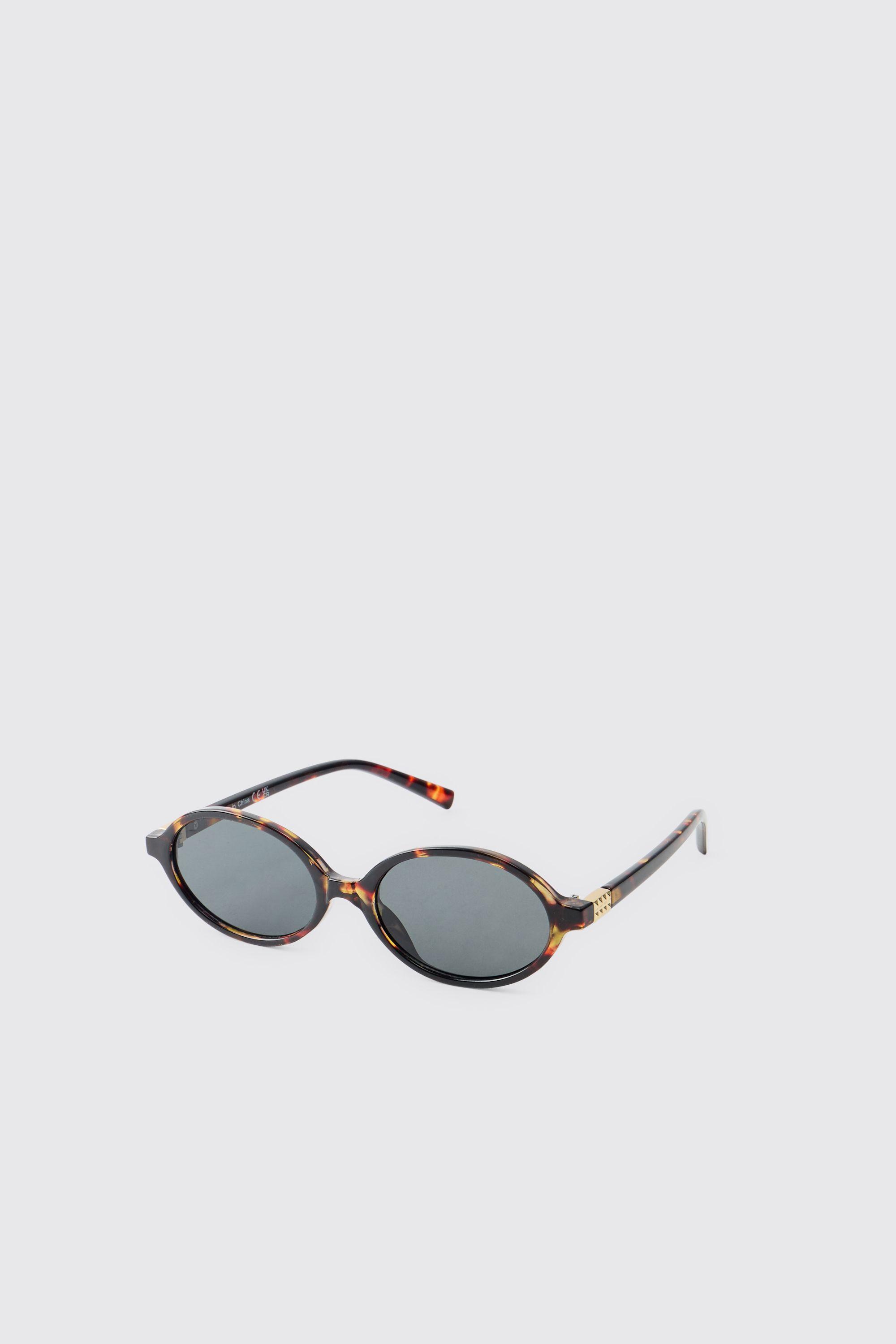 Tortoise Shell Oval Sunglasses by BOOHOOMAN