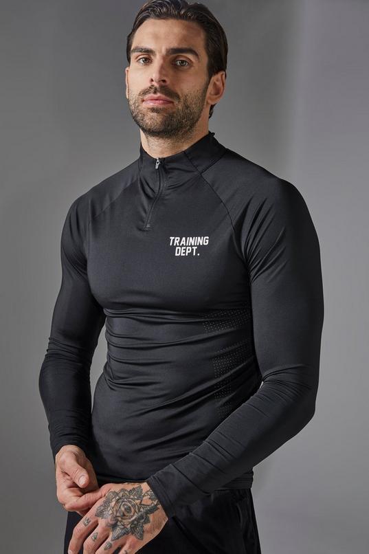 Training Dept Muscle Fit Perforated 1/4 Zip by BOOHOOMAN