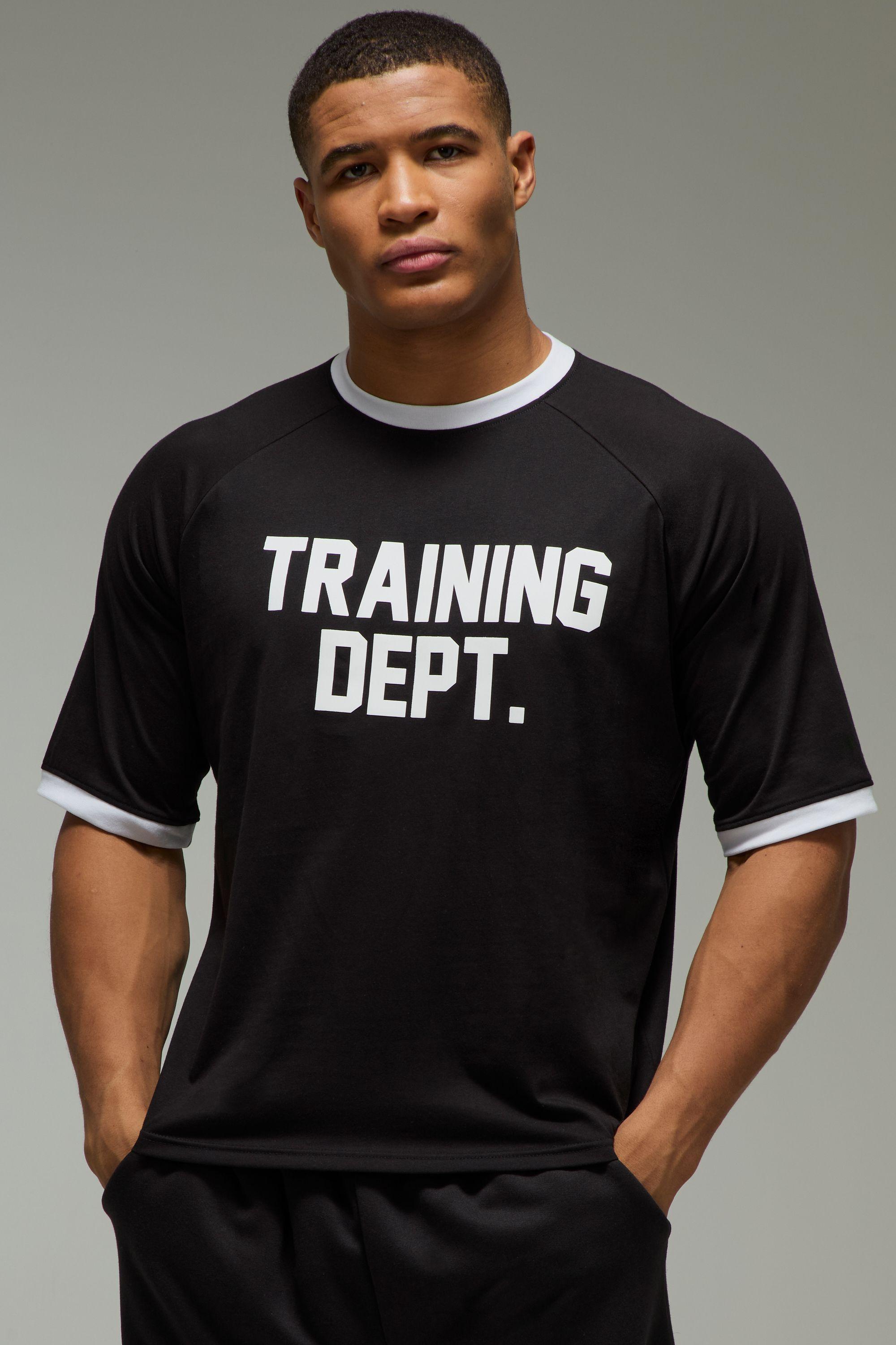 Training Dept Oversized Boxy Raglan Ringer T-shirt by BOOHOOMAN Training Dept Oversized Boxy Raglan Ringer T-shirt by BOOHOOMAN