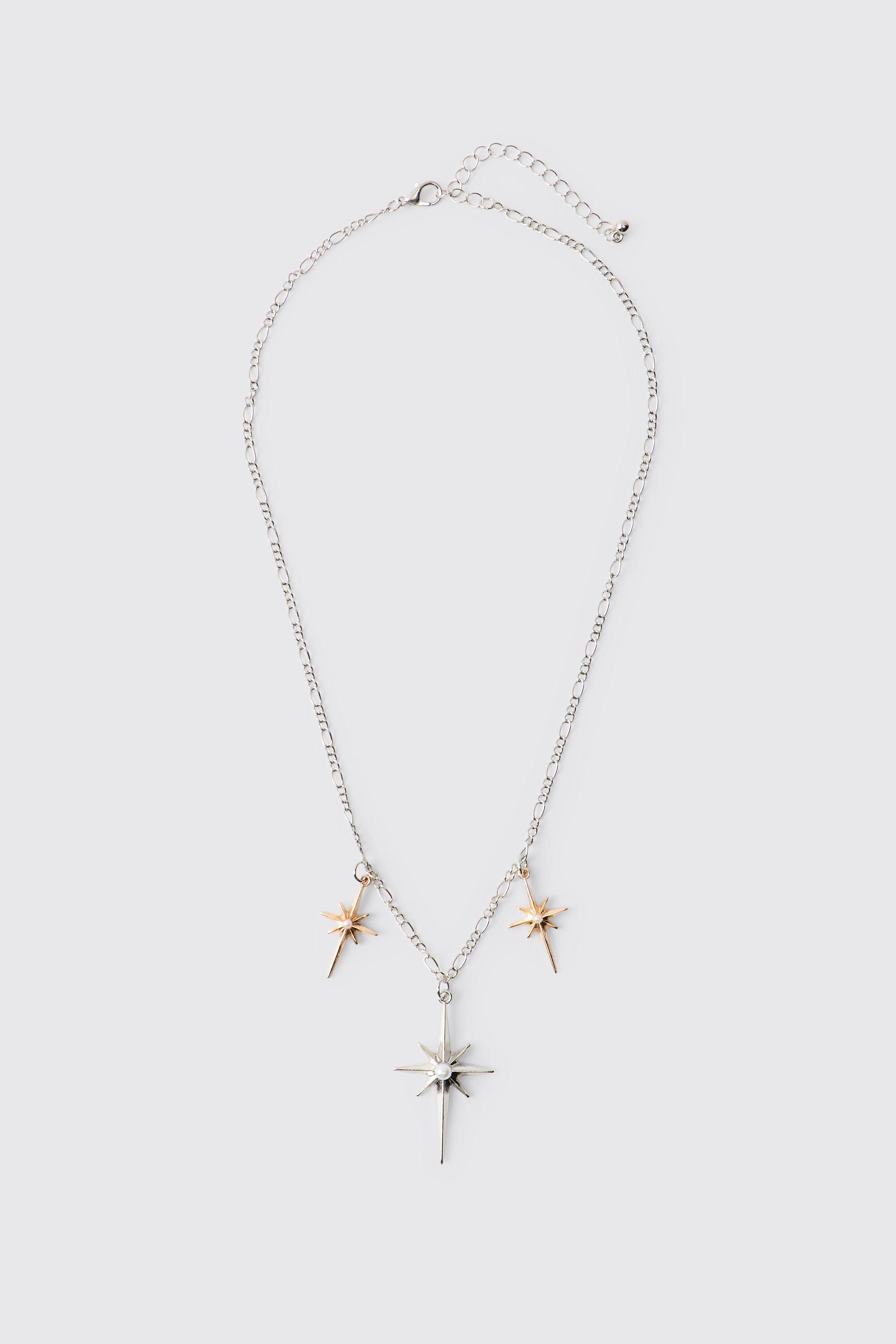 Triple Starburst Pendant Necklace in Silver by BOOHOOMAN