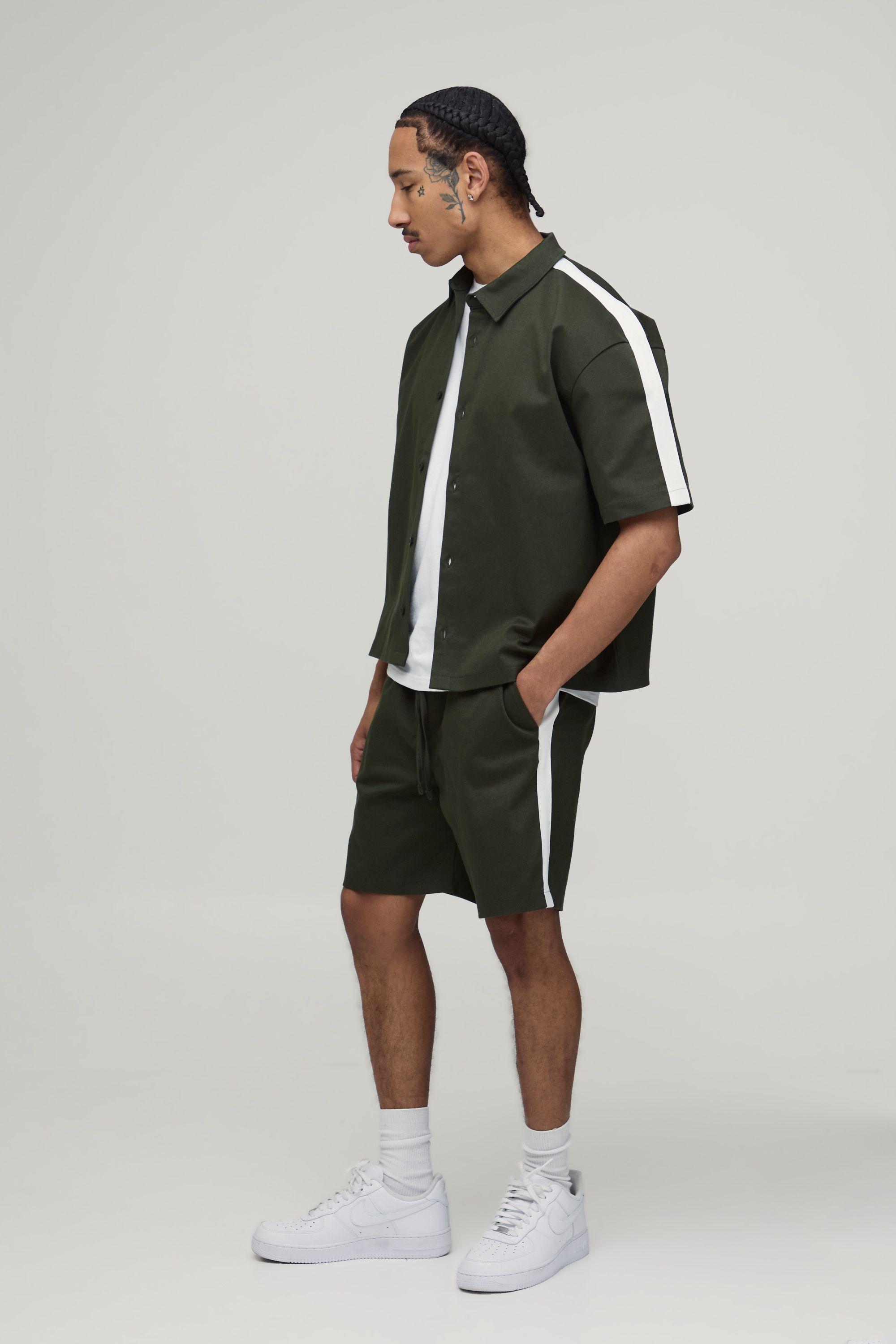 Twill Contrast Tape Oversized Boxy Shirt & Baggy Shorts Set by BOOHOOMAN