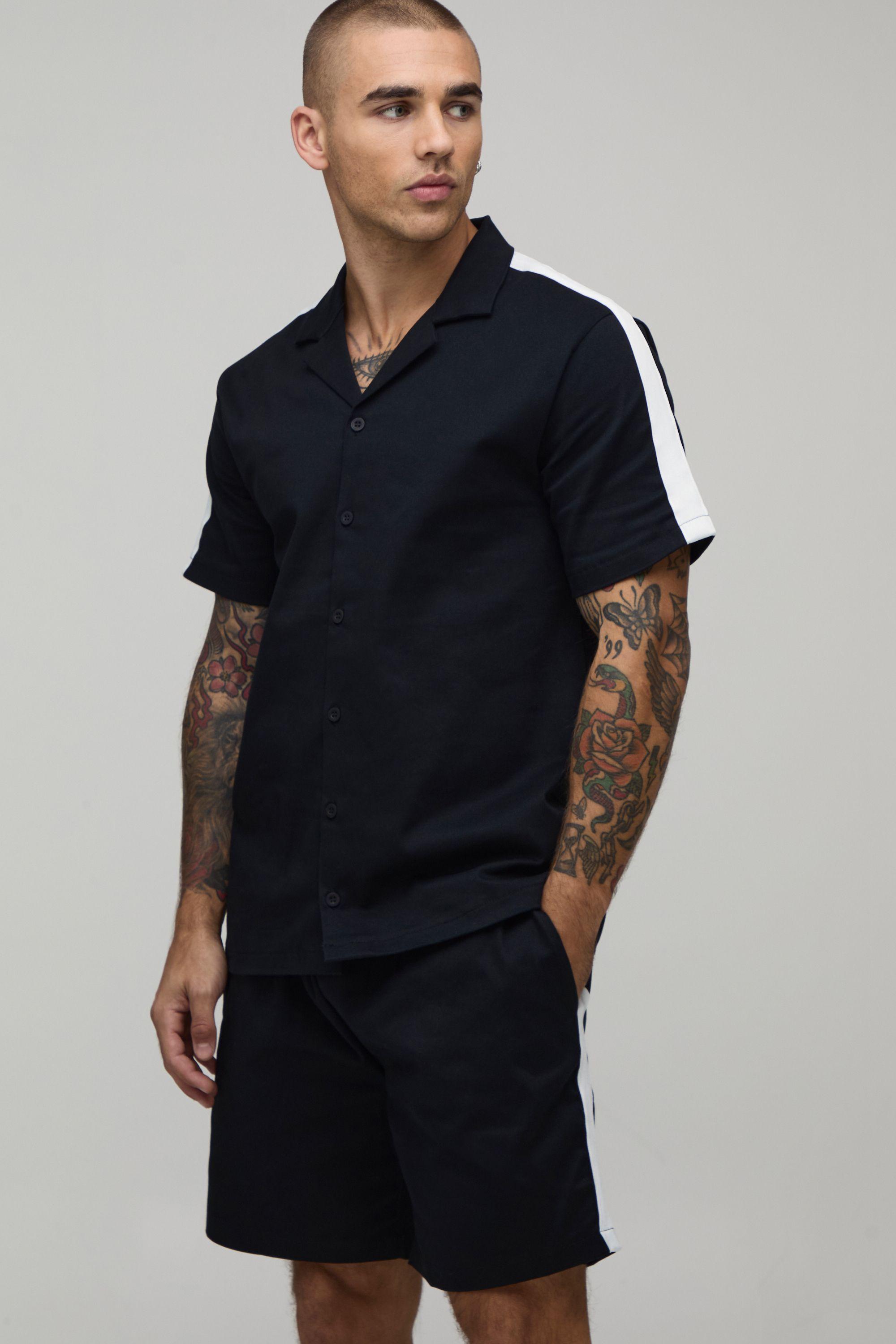 Twill Contrast Tape Regular Shirt & Relaxed Shorts Set by BOOHOOMAN