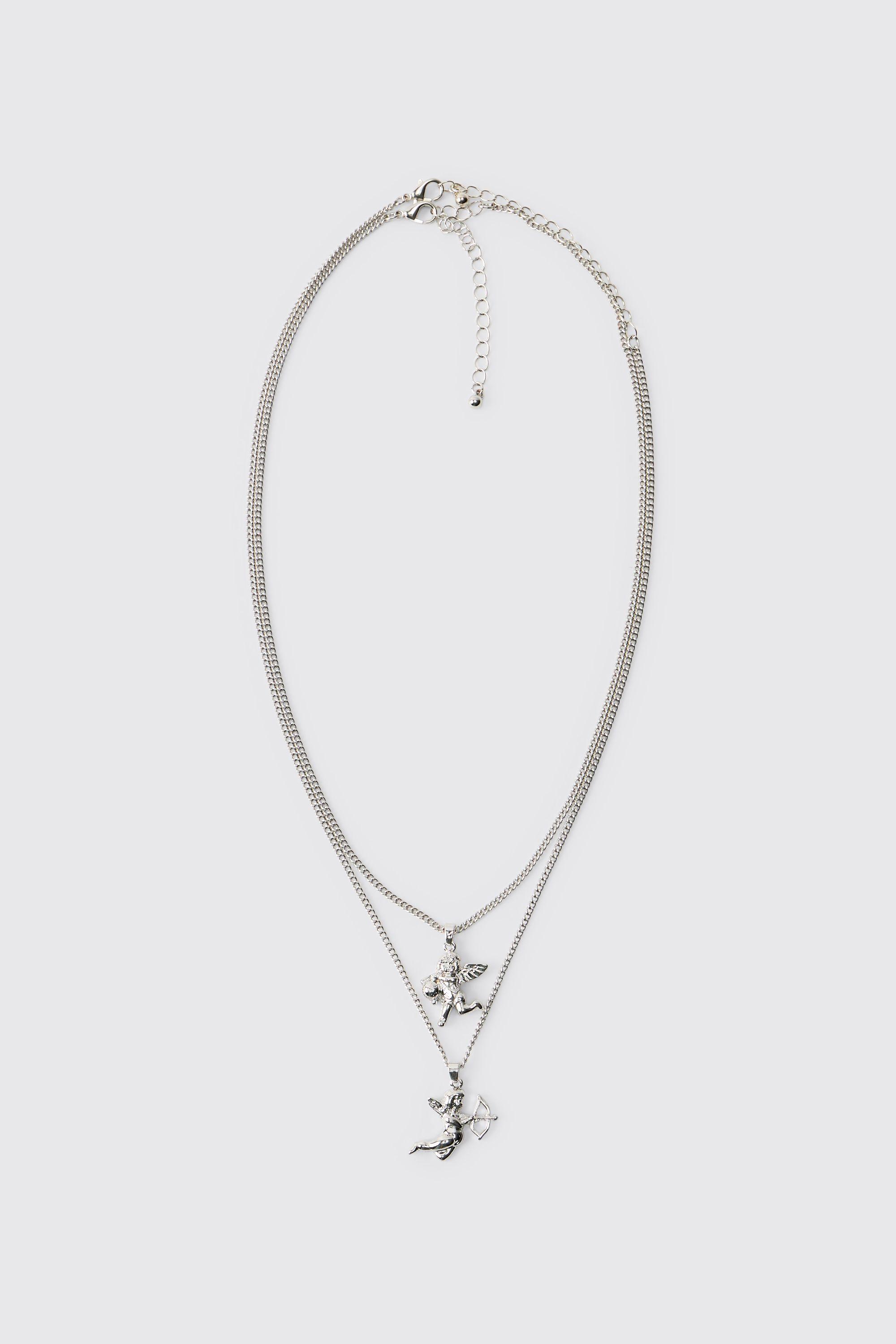 Two Pack Cupid Charm Necklace by BOOHOOMAN