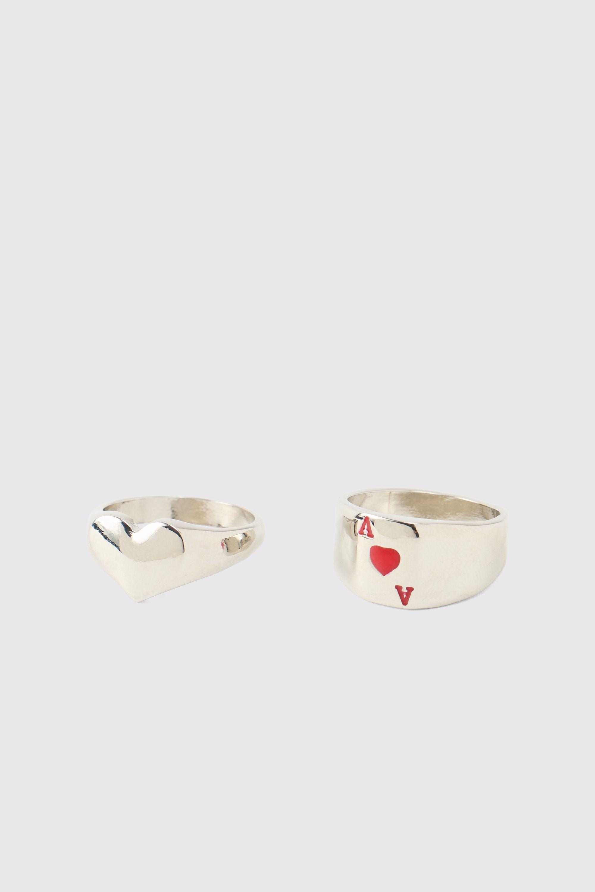 Two Pack Heart Rings by BOOHOOMAN