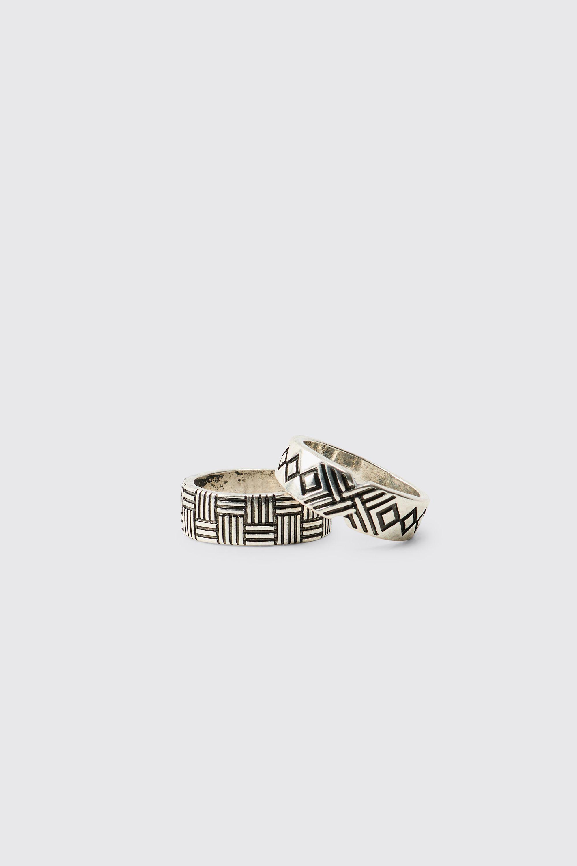 Two Pack Patterned Rings by BOOHOOMAN