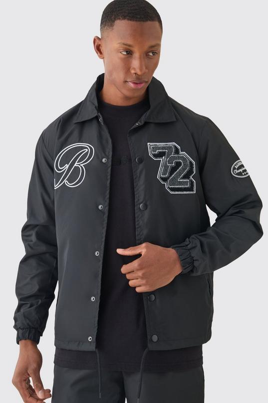Varsity Badge Collared Coach Jacket by BOOHOOMAN