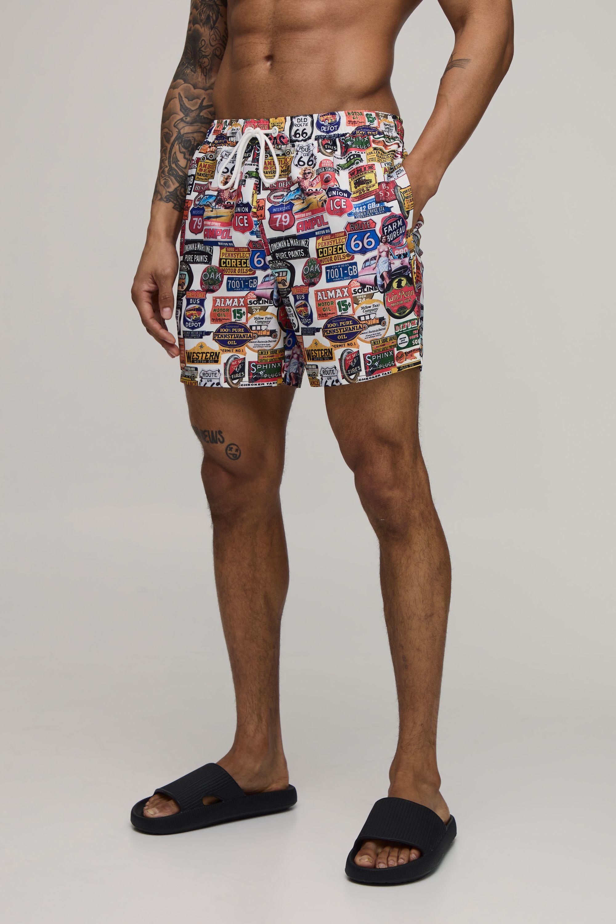Varsity Printed Mid Length Swim Short by BOOHOOMAN
