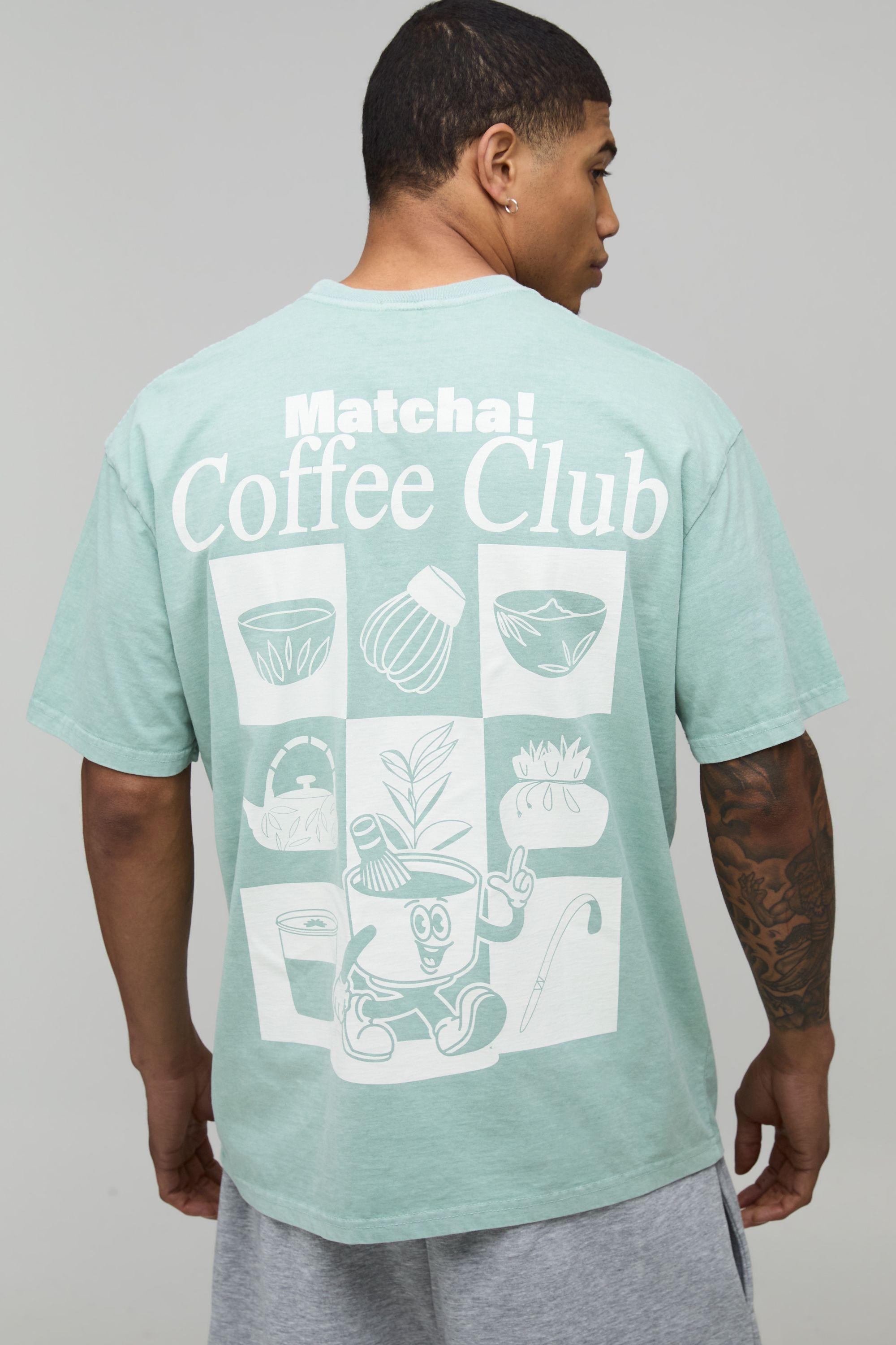 Vintage Wash Green Oversized Matcha Club Print T-Shirt by BOOHOOMAN