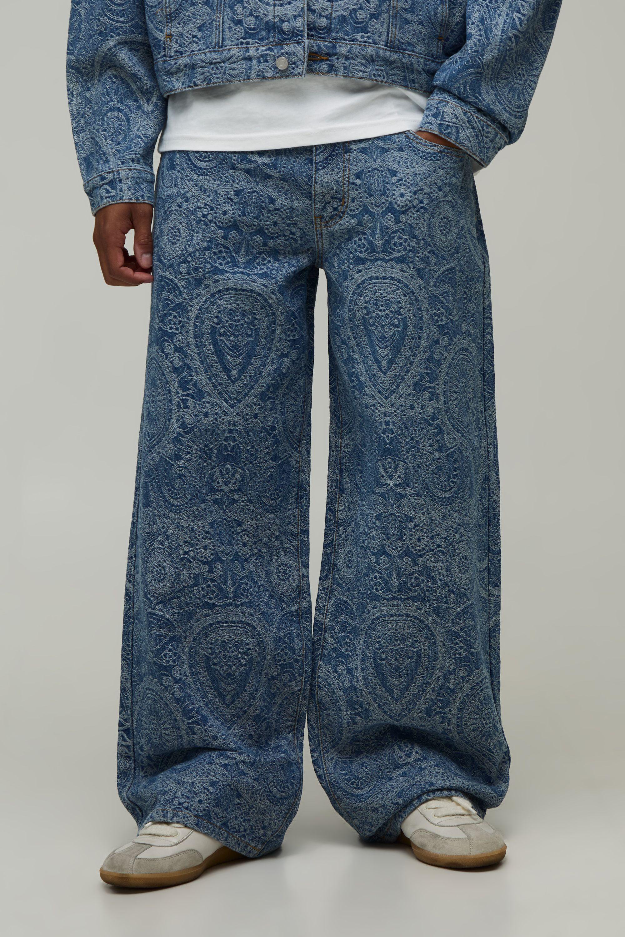 Vintage Wash Paisley Jacquard Baggy Fit Jeans by BOOHOOMAN