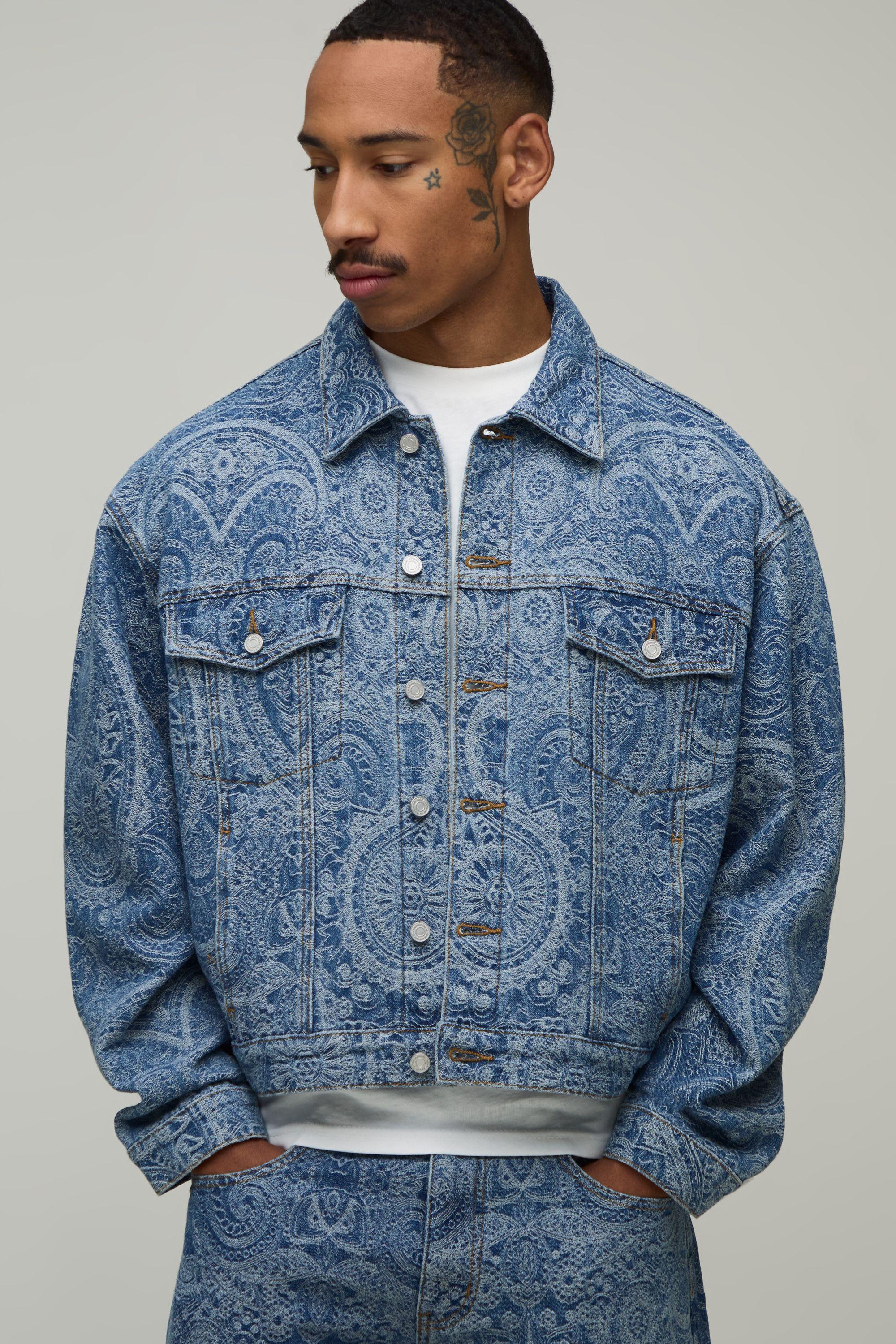 Vintage Wash Paisley Jacquard Boxy Jacket by BOOHOOMAN